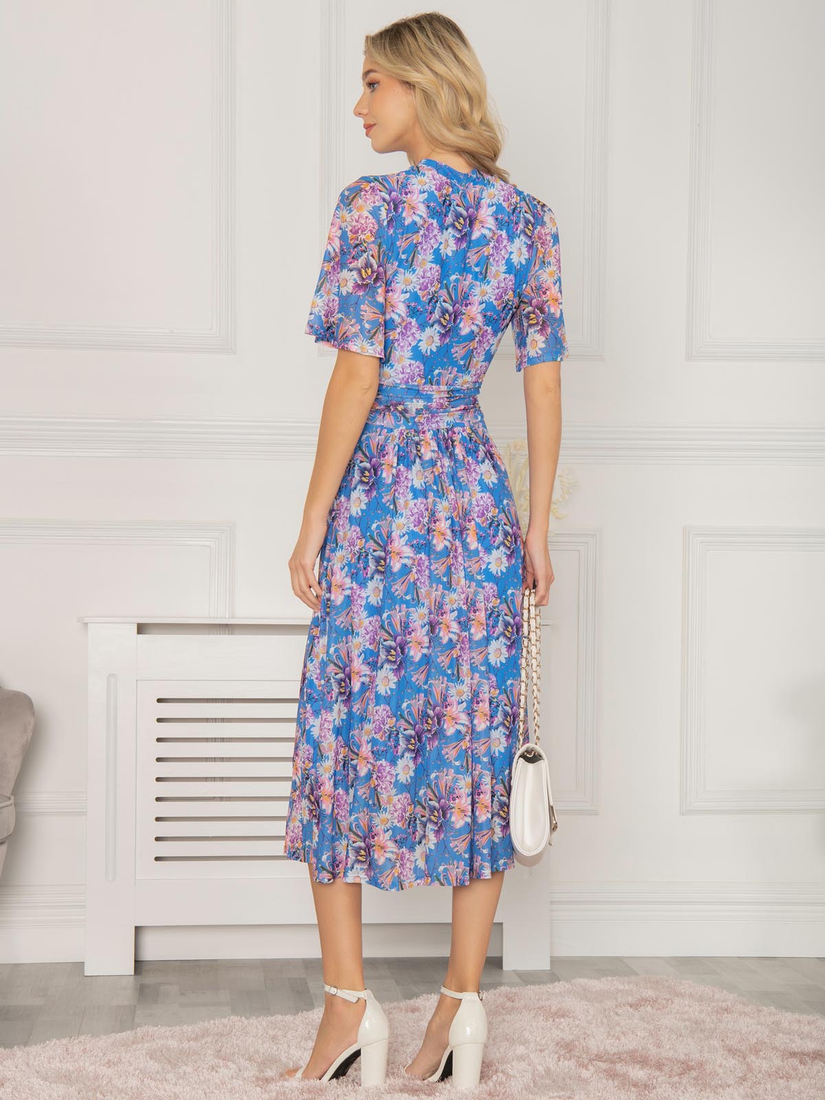 Danika Keyhole Neck Mesh Dress, Royal Multi