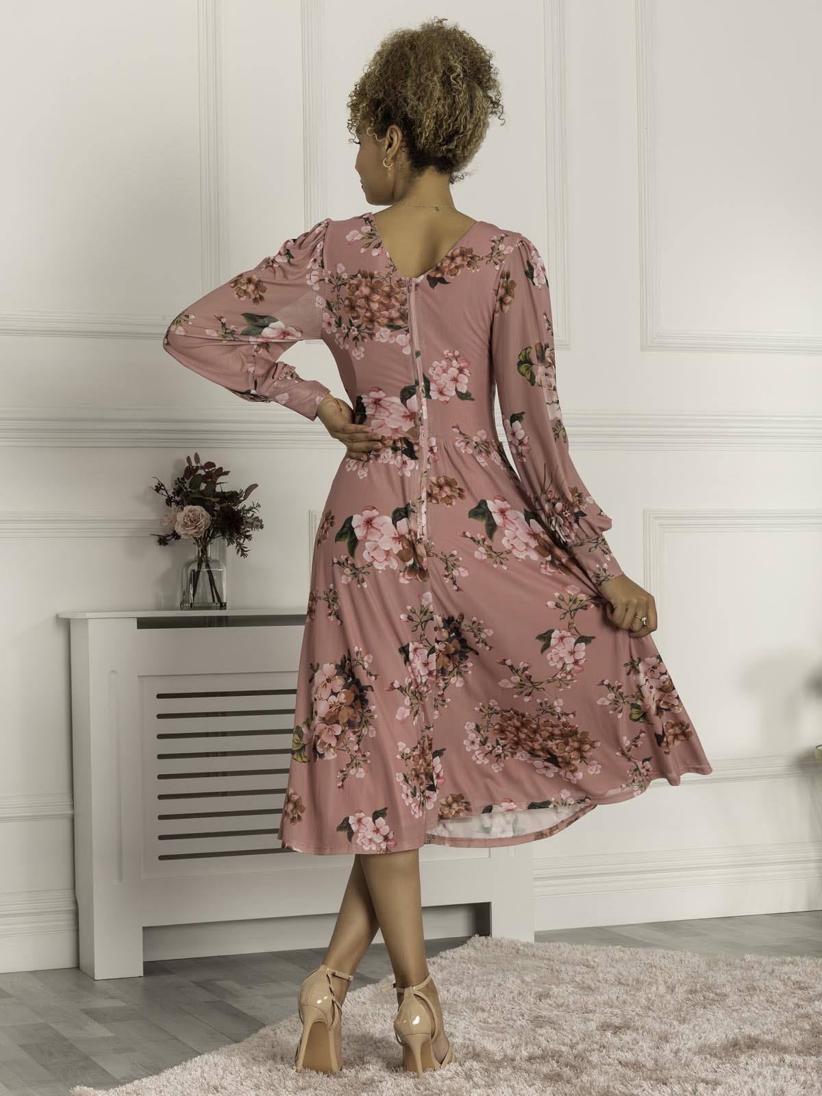 Phoebe Long Sleeve Mesh Dress, Pink