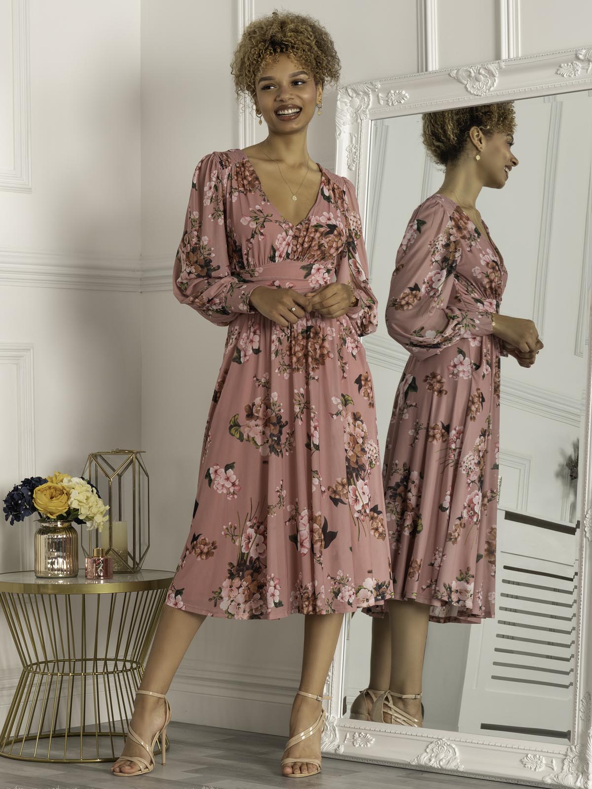 Phoebe Long Sleeve Mesh Dress, Pink