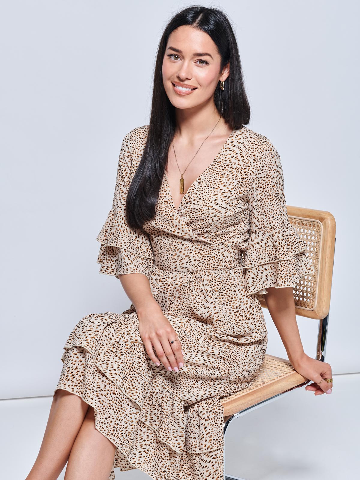 Litzy Print Flute Sleeve Midi Dress, Animal Multi