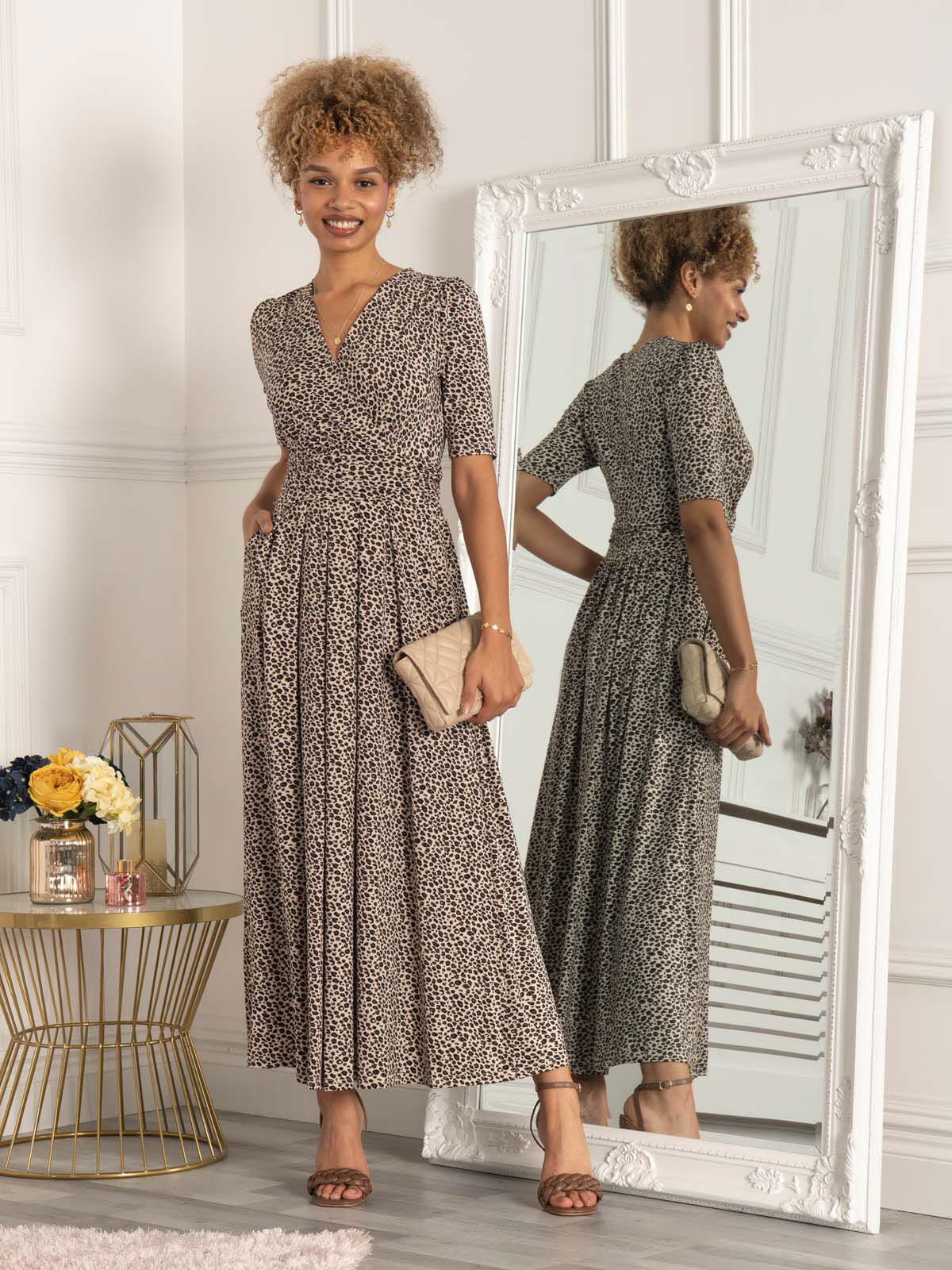 Calais Half Sleeve Maxi Dress, Neutral Animal