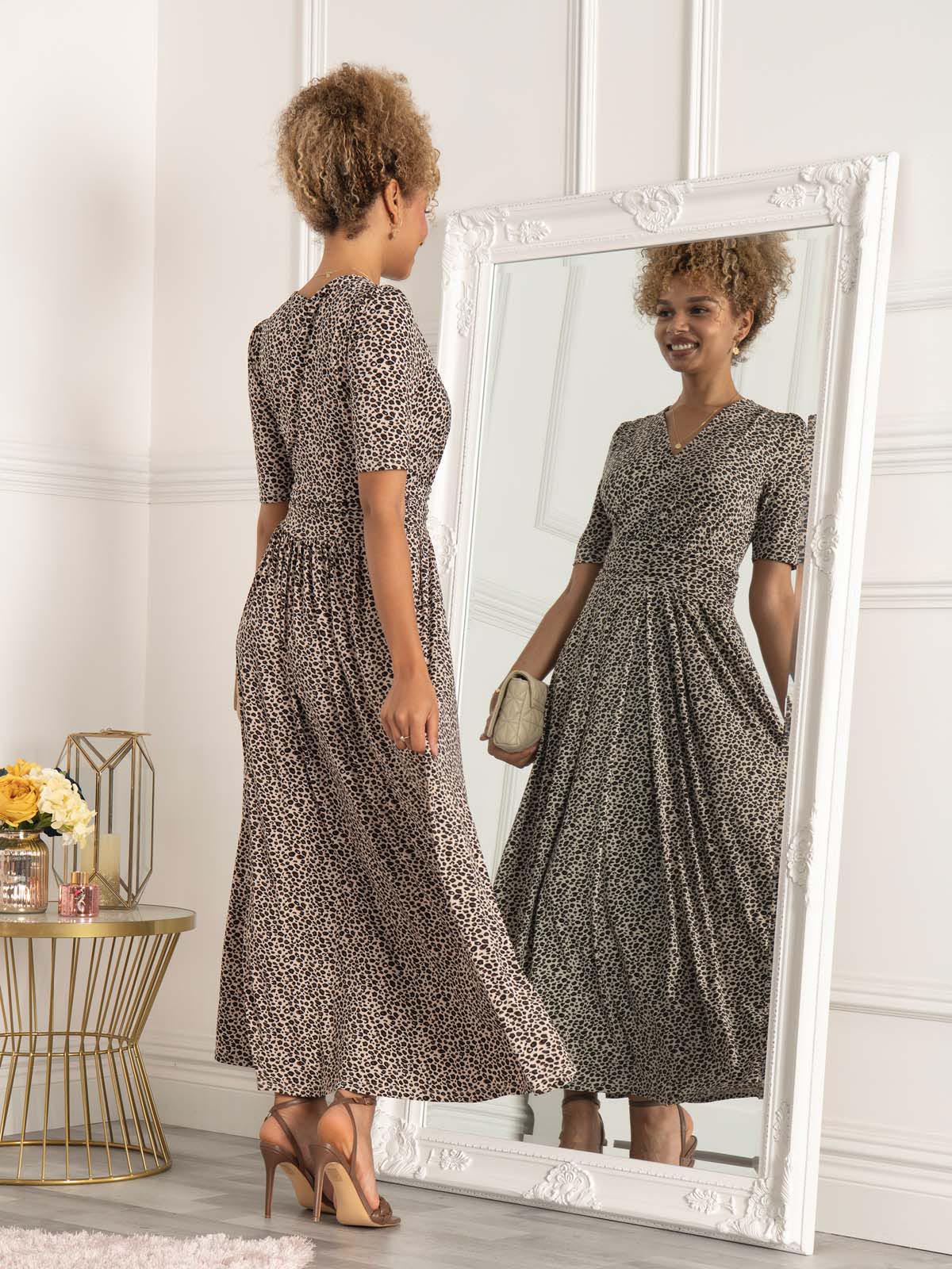 Calais Half Sleeve Maxi Dress, Neutral Animal
