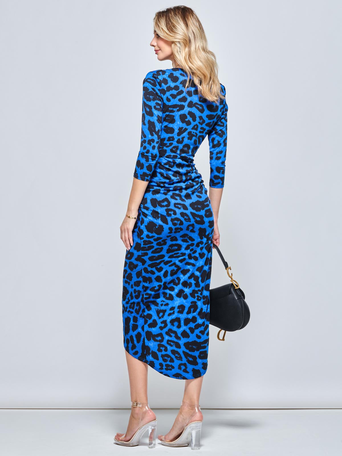 Print Wrap Front Bodycon Maxi Dress, Blue Animal