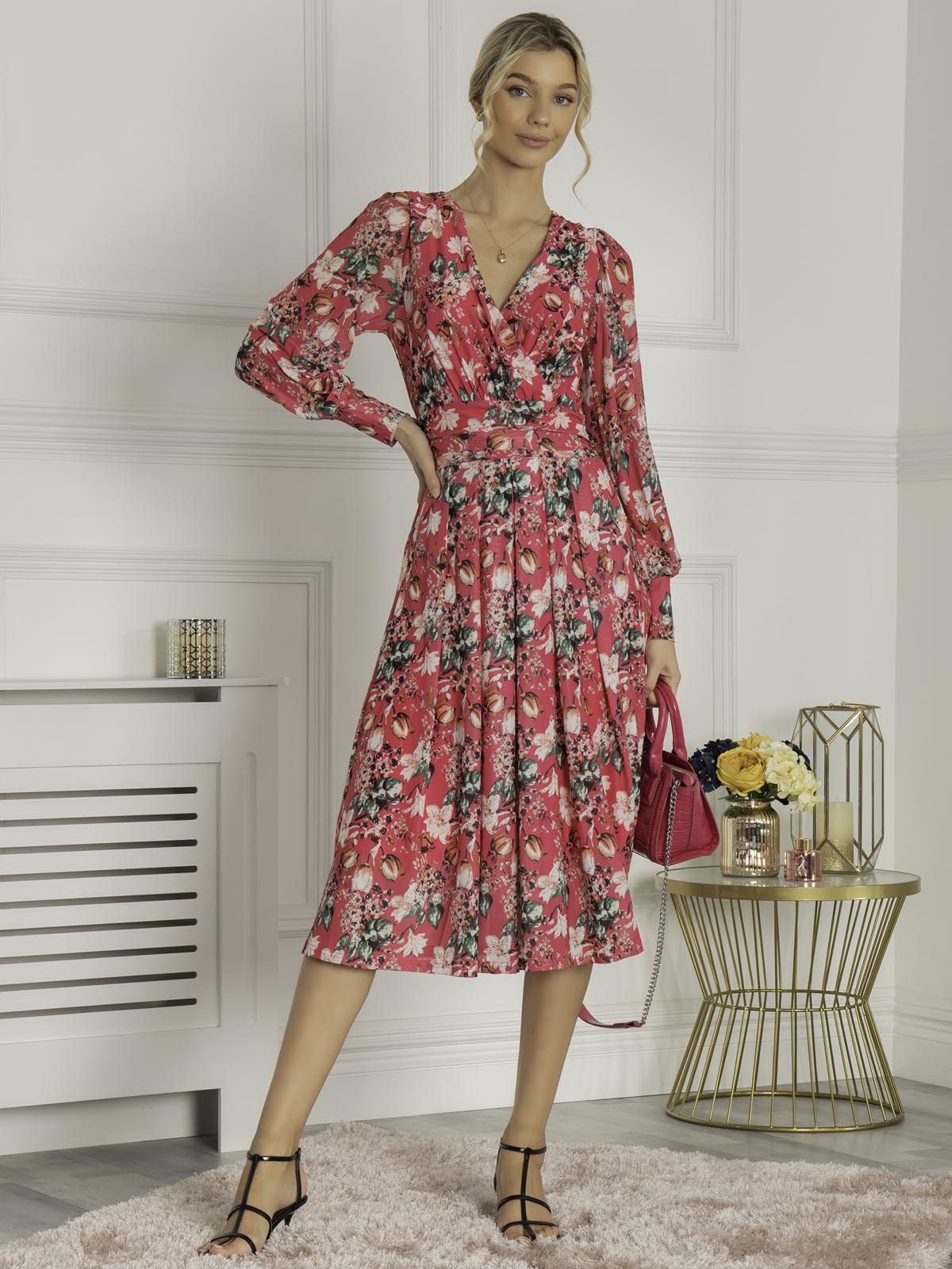 Eileen Long Sleeve Mesh Dress, Hot Pink