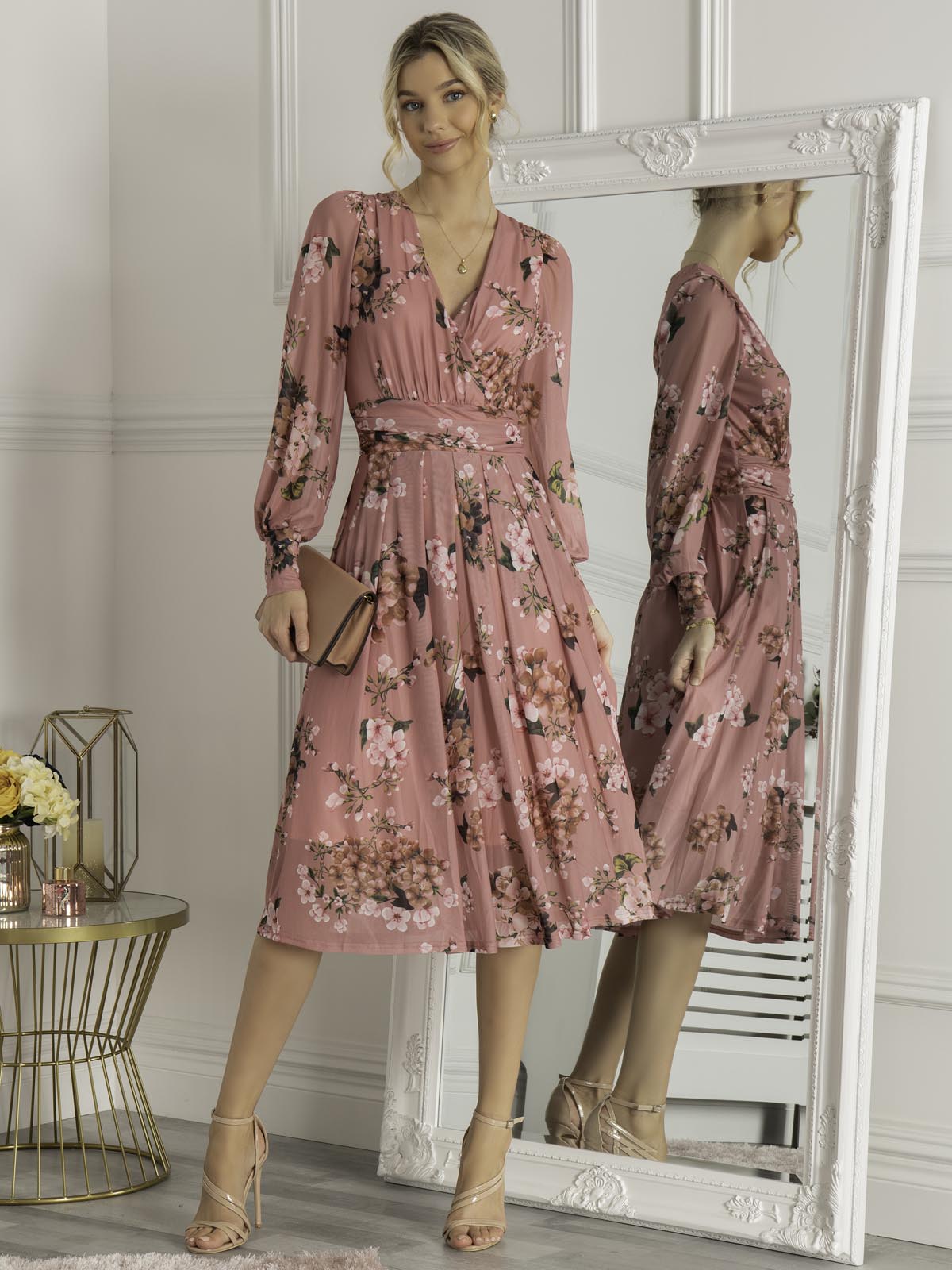 Eileen Long Sleeve Mesh Dress, Pink Floral