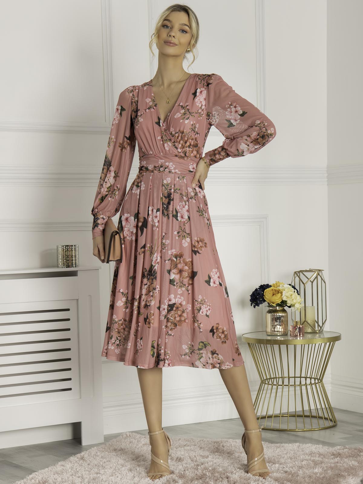 Eileen Long Sleeve Mesh Dress, Pink Floral