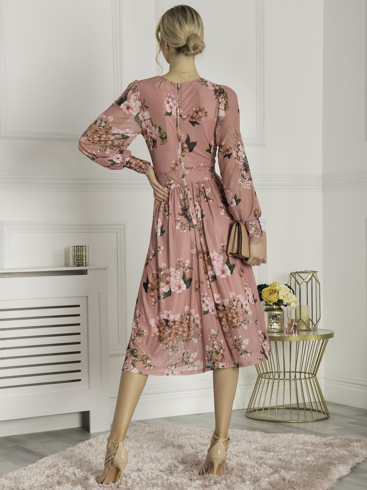 Eileen Long Sleeve Mesh Dress, Pink Floral