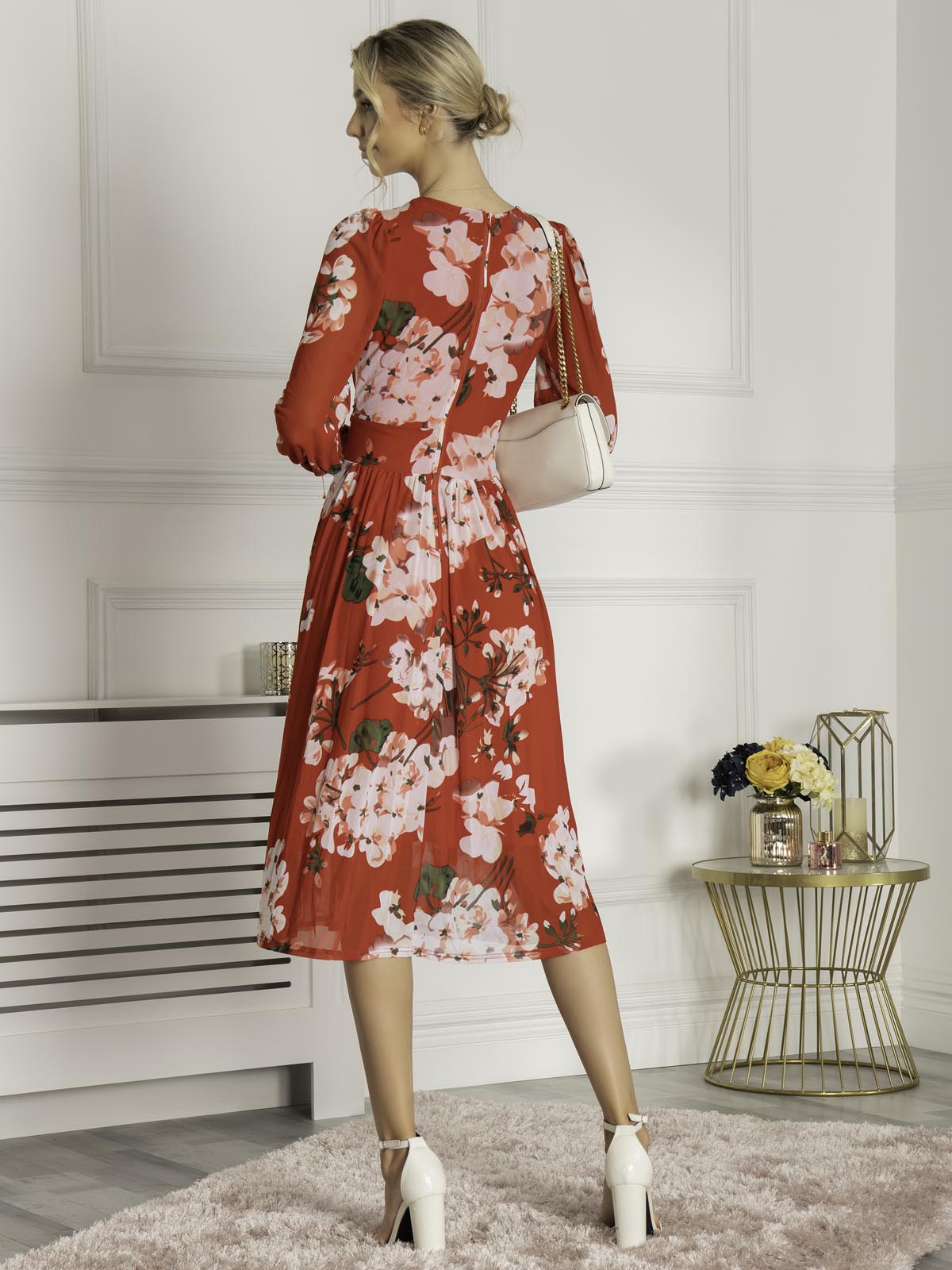 Eileen Long Sleeve Mesh Dress, Red Floral