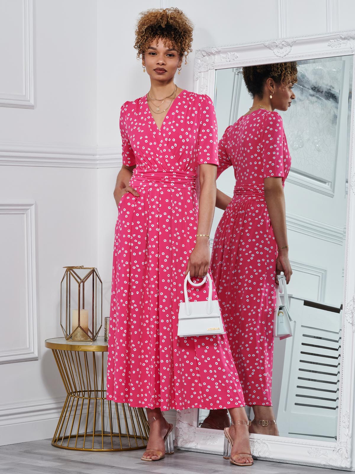 Lyanna Wrap Front Maxi Dress, Hot Pink