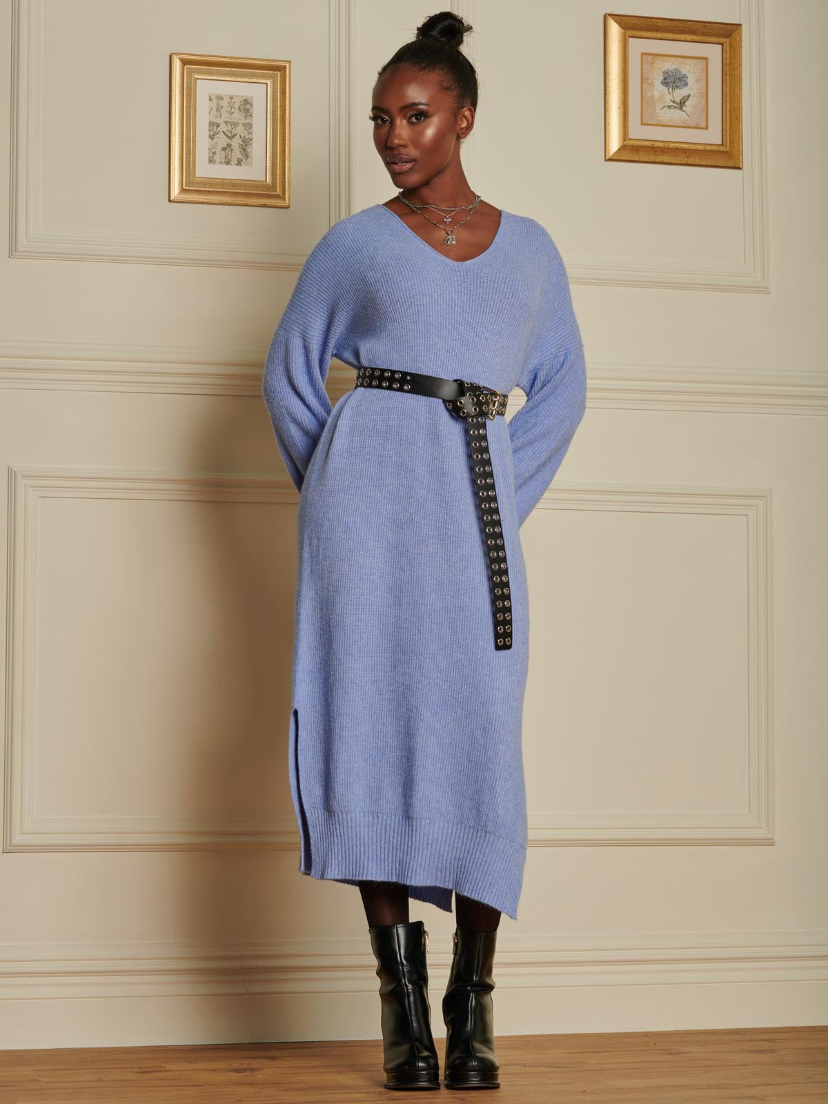 V Neck Knittted Jumper Maxi Dress, Grapemist