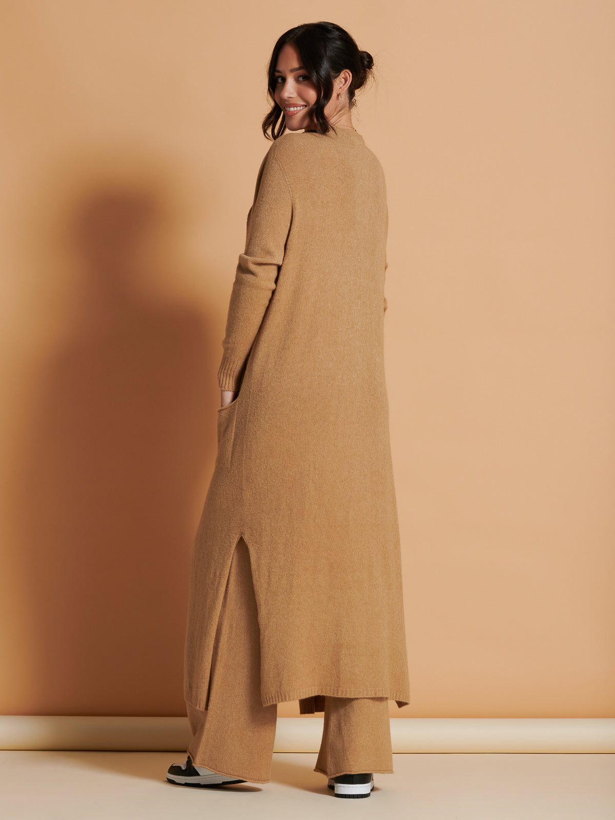 Made in Italy Soft Knit Longline Maxi Cardigan, Camel