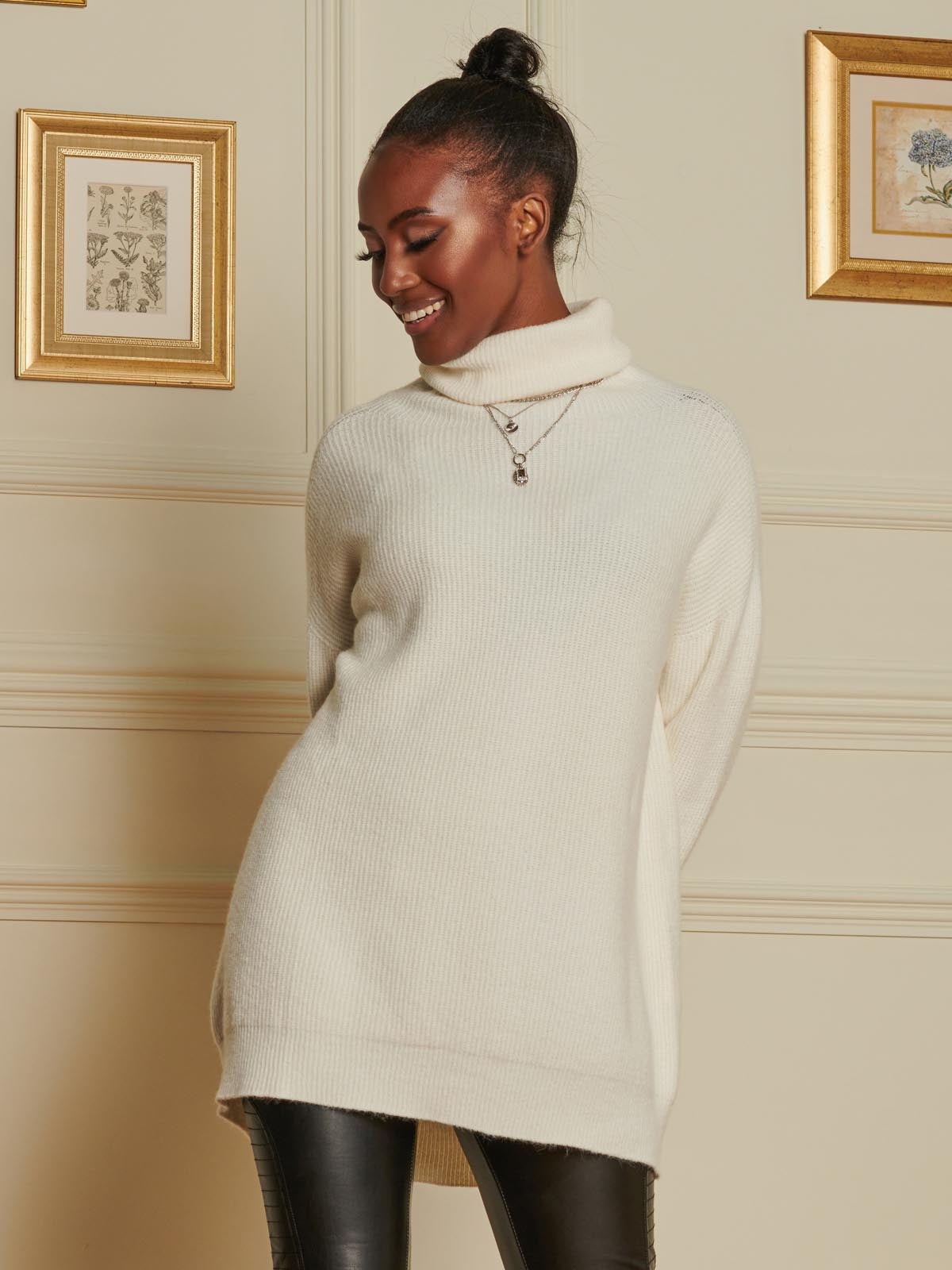 Made in Italy Rib Knitted Roll Neck Jumper, Butter