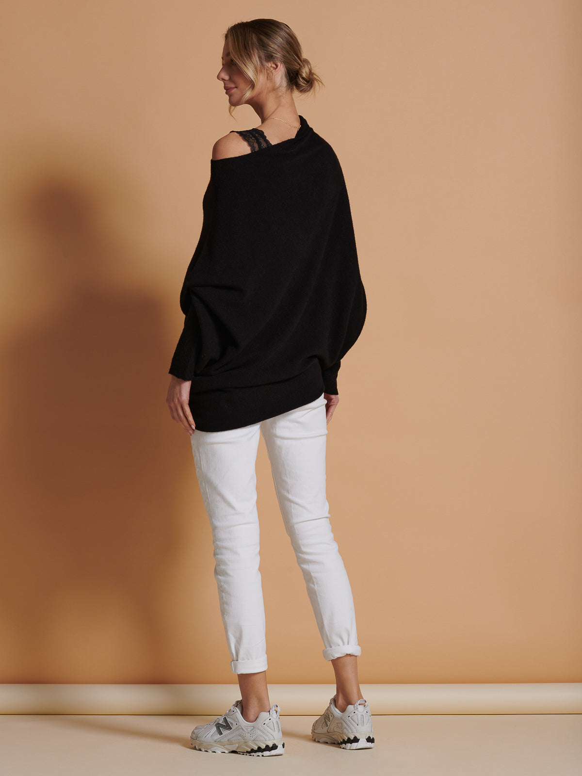 Made in Italy Asymmetric Draped Soft Knit Jumper, Black