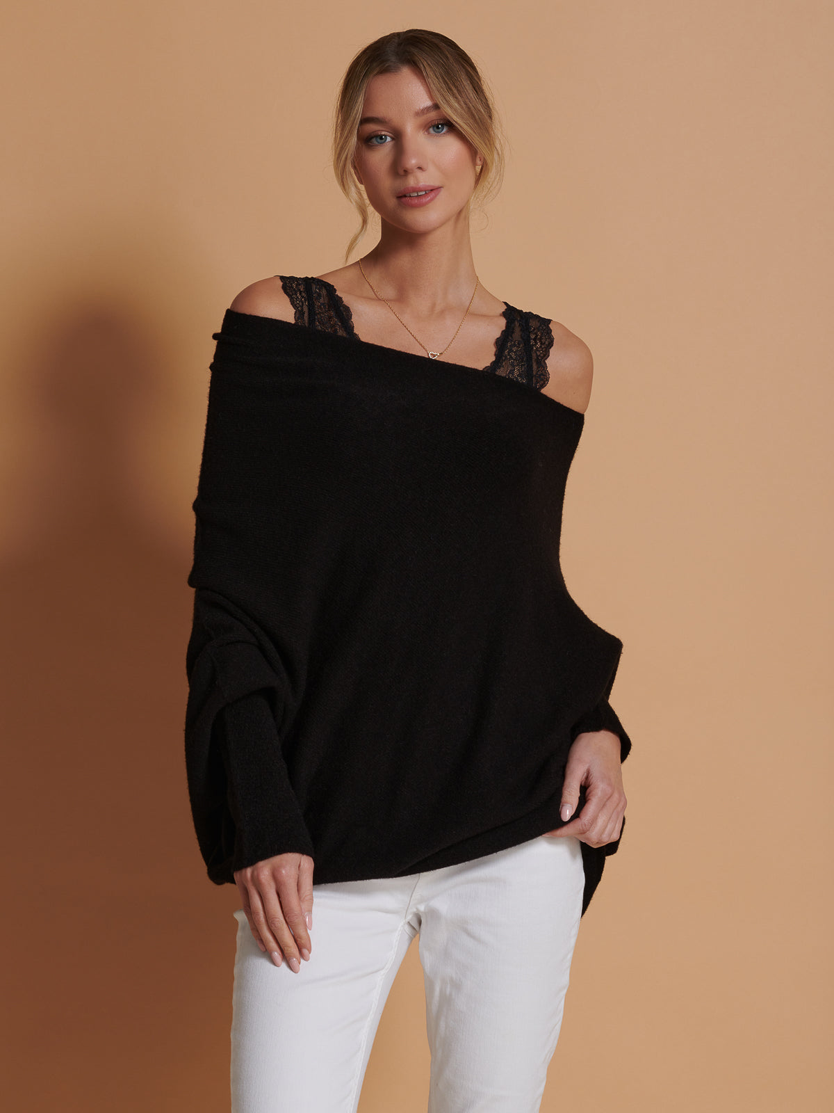 Made in Italy Asymmetric Draped Soft Knit Jumper, Black