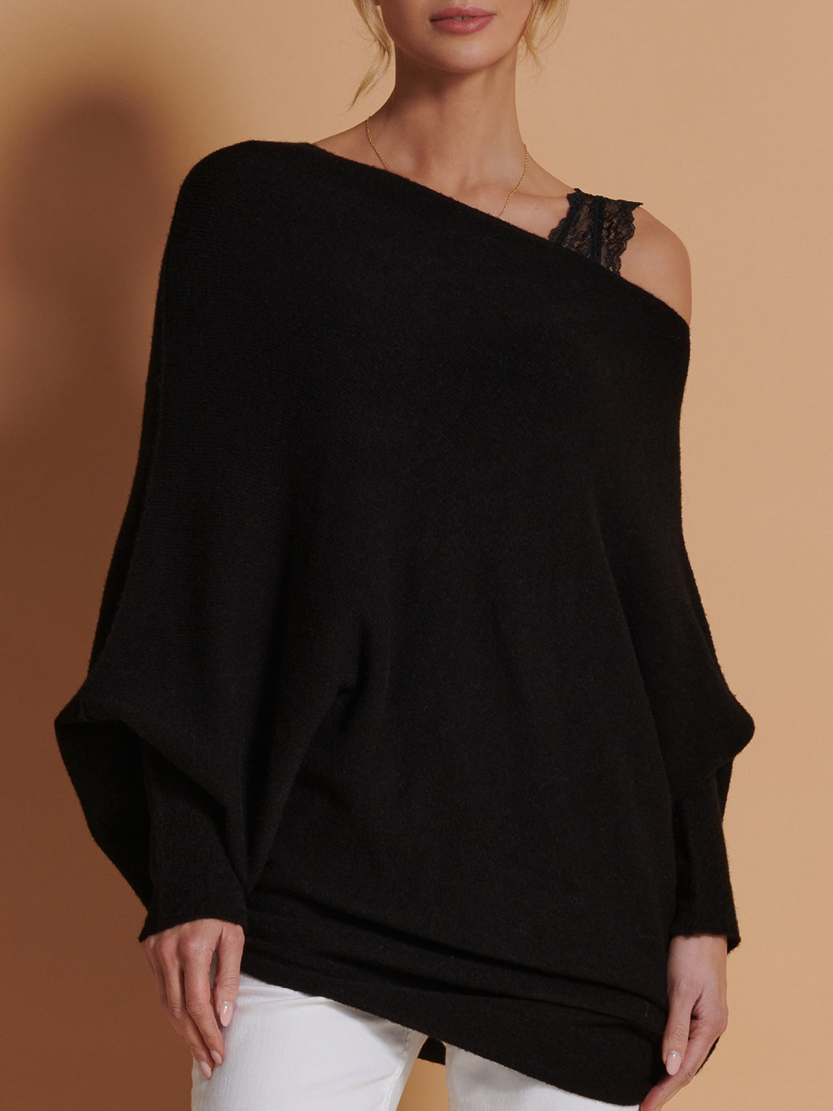 Made in Italy Asymmetric Draped Soft Knit Jumper, Black