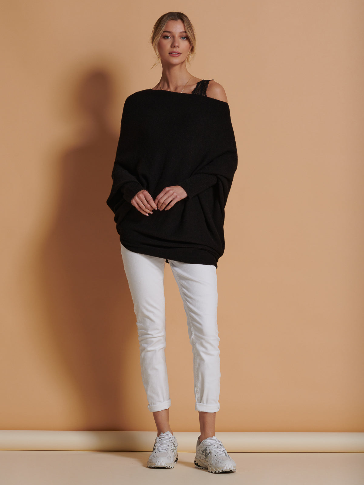 Made in Italy Asymmetric Draped Soft Knit Jumper, Black