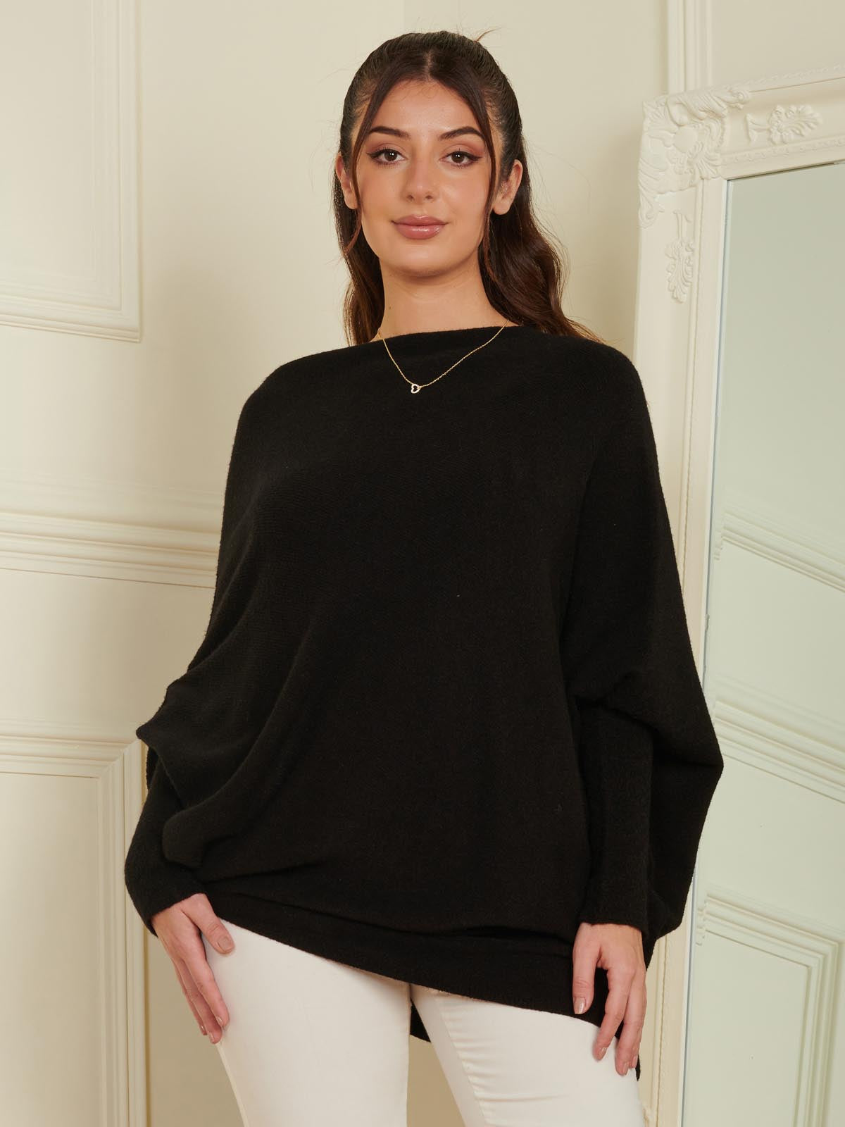 Made in Italy Asymmetric Draped Soft Knit Jumper, Black