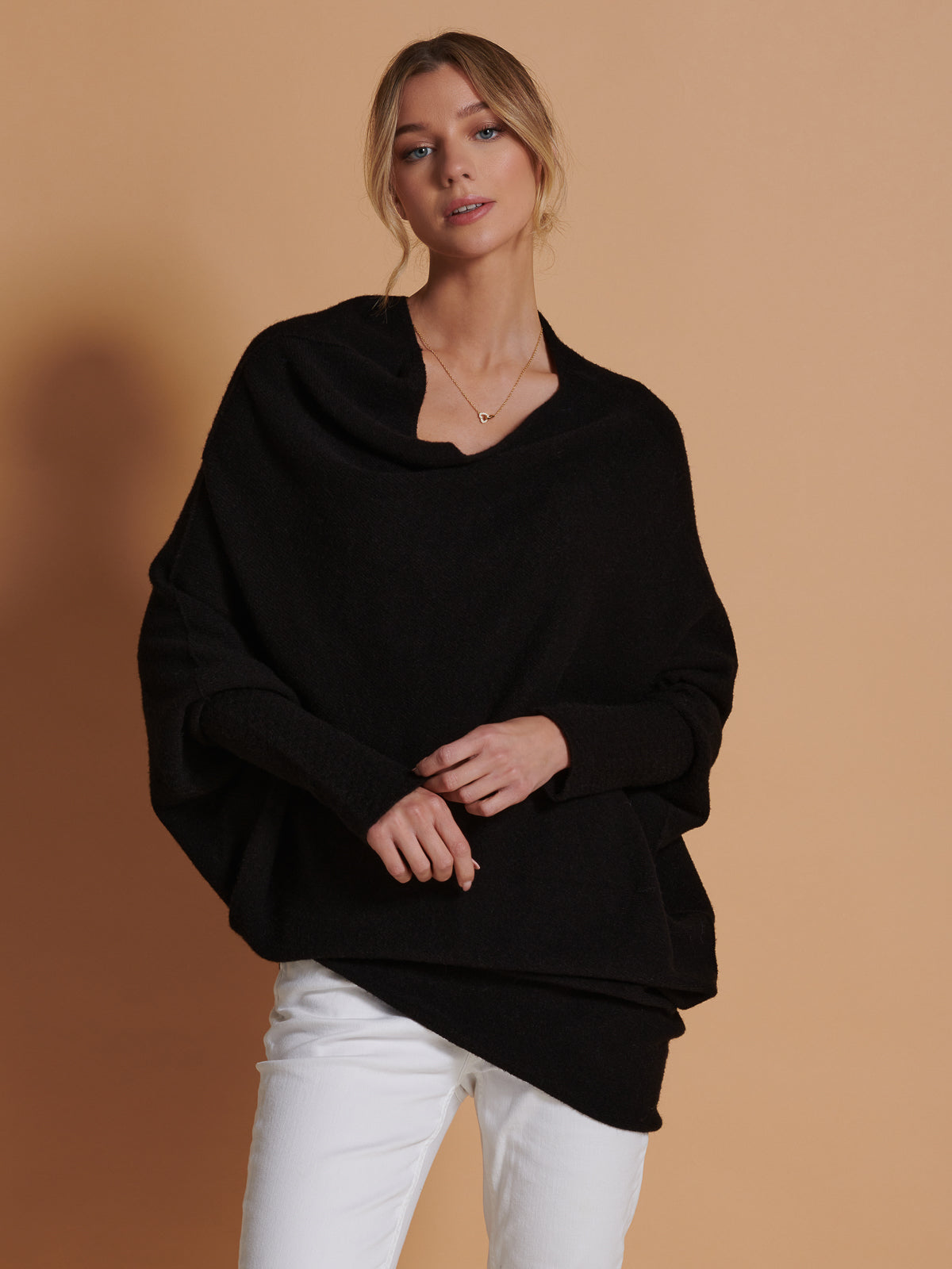Made in Italy Asymmetric Draped Soft Knit Jumper, Black