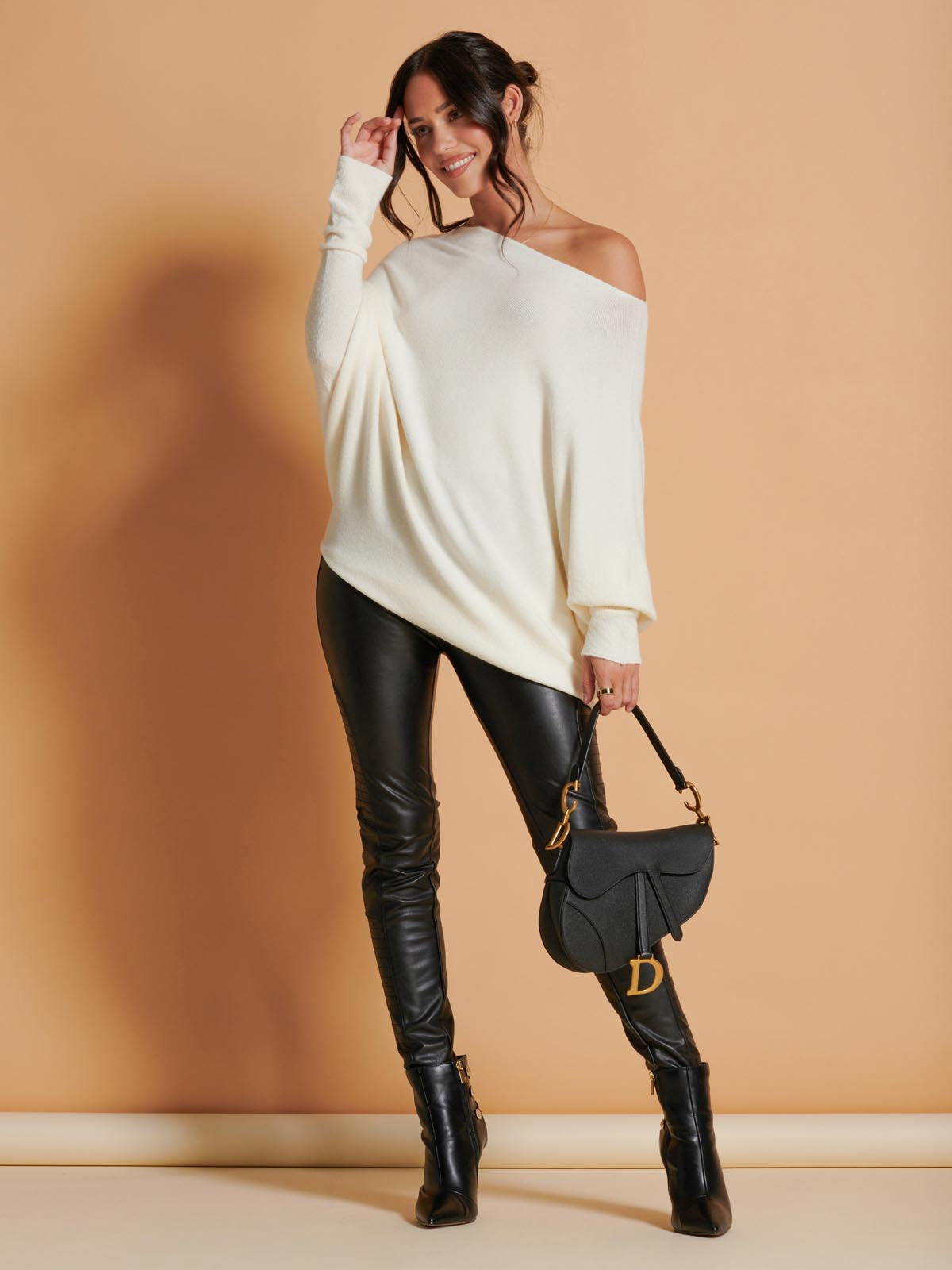 Made in Italy Asymmetric Draped Soft Knit Jumper, Butter