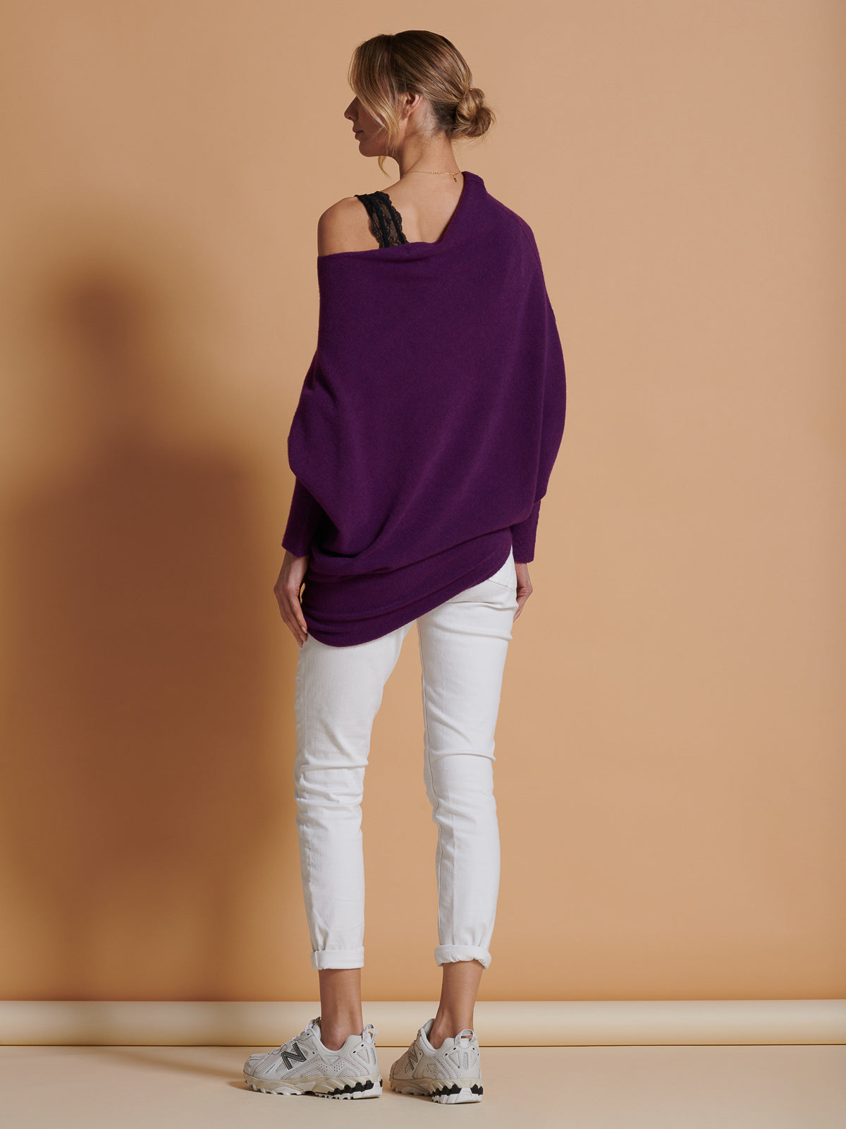 Made in Italy Asymmetric Draped Soft Knit Jumper, Dark Purple