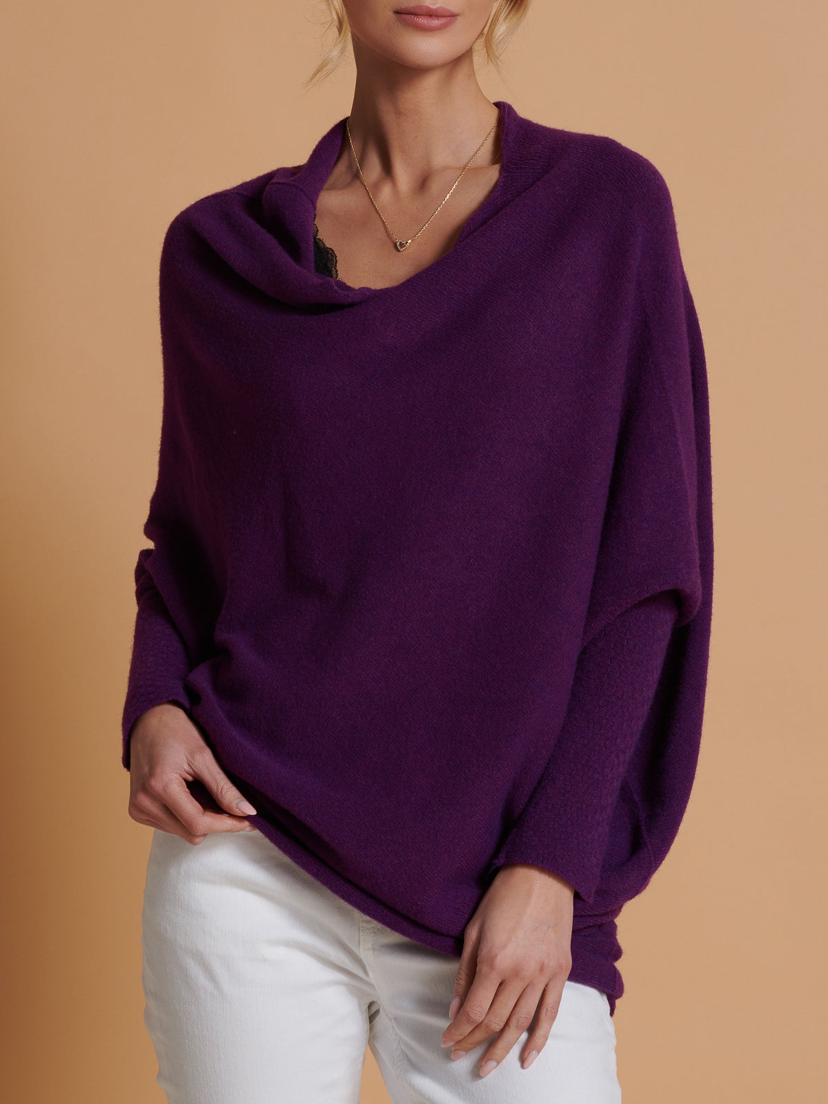 Made in Italy Asymmetric Draped Soft Knit Jumper, Dark Purple