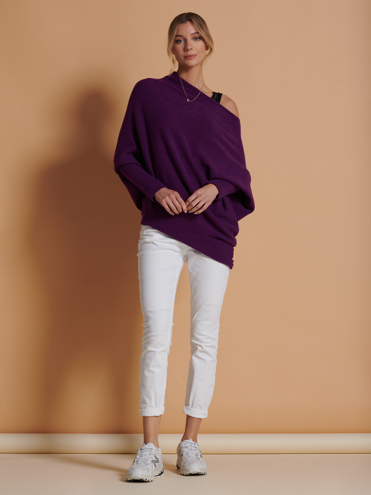 Made in Italy Asymmetric Draped Soft Knit Jumper, Dark Purple