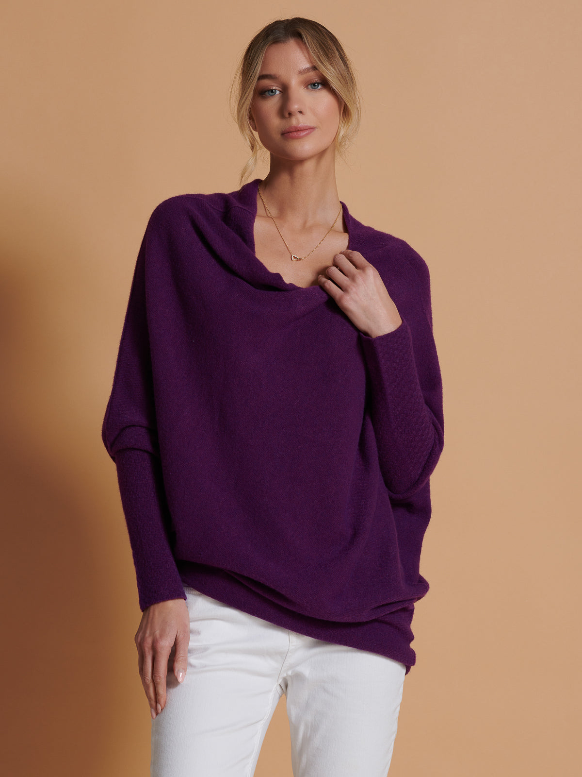 Made in Italy Asymmetric Draped Soft Knit Jumper, Dark Purple