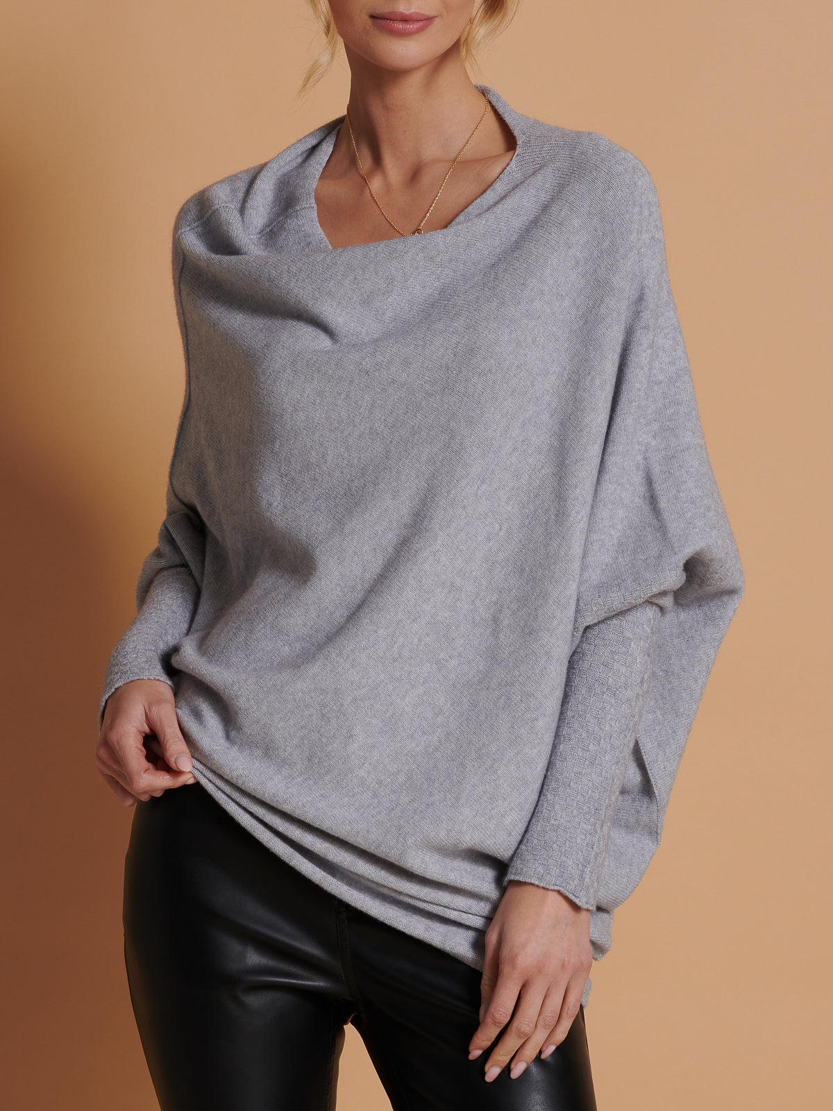 Made in Italy Asymmetric Draped Soft Knit Jumper, Grey Heather