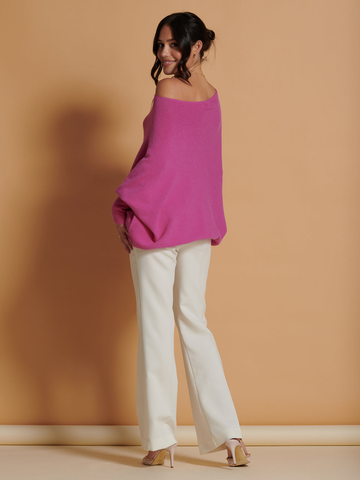 Made in Italy Asymmetric Draped Soft Knit Jumper, Hot Pink