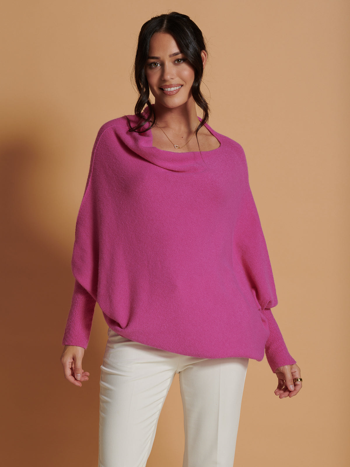 Made in Italy Asymmetric Draped Soft Knit Jumper, Hot Pink