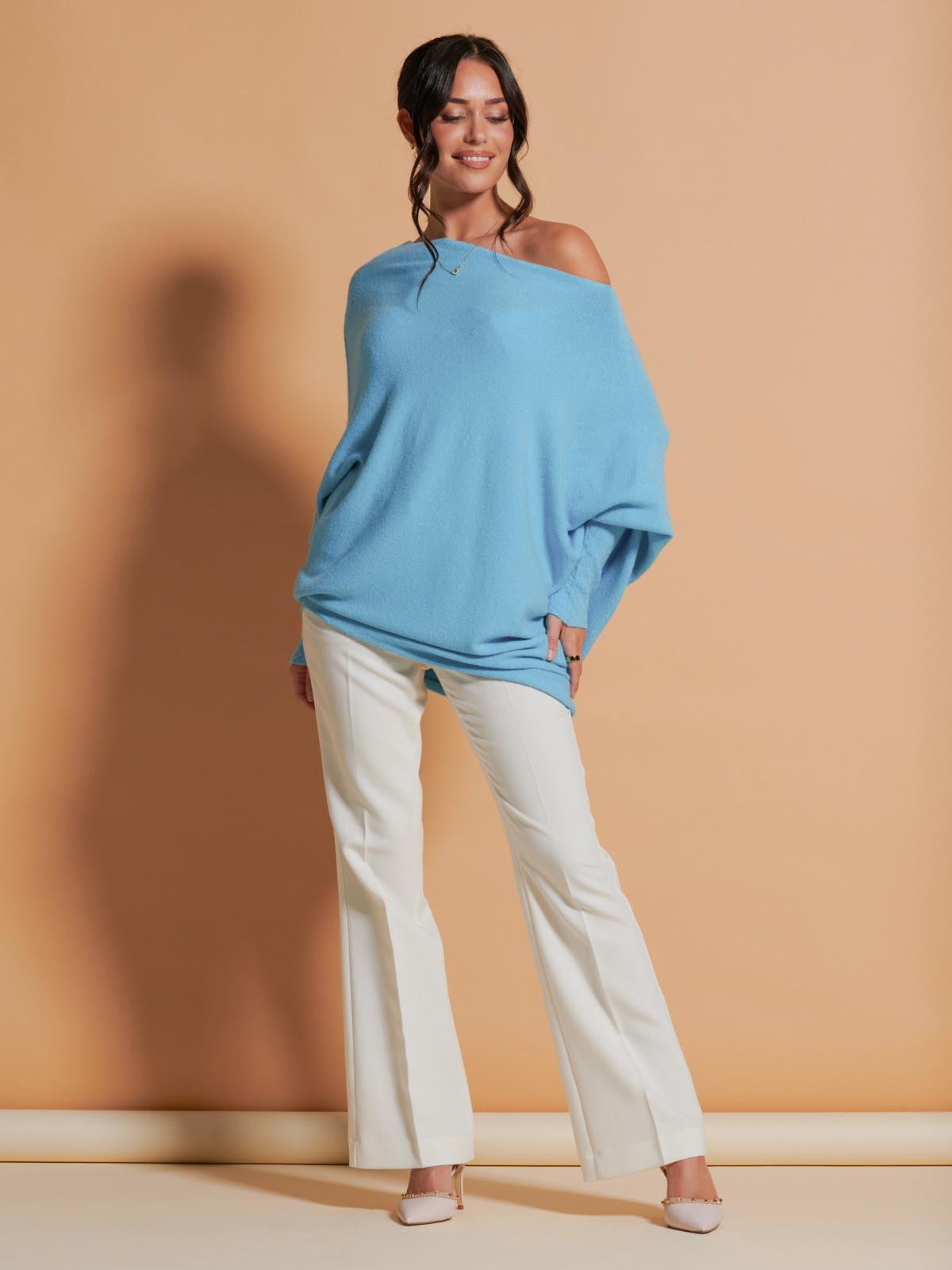Made in Italy Asymmetric Draped Soft Knit Jumper, Light Blue