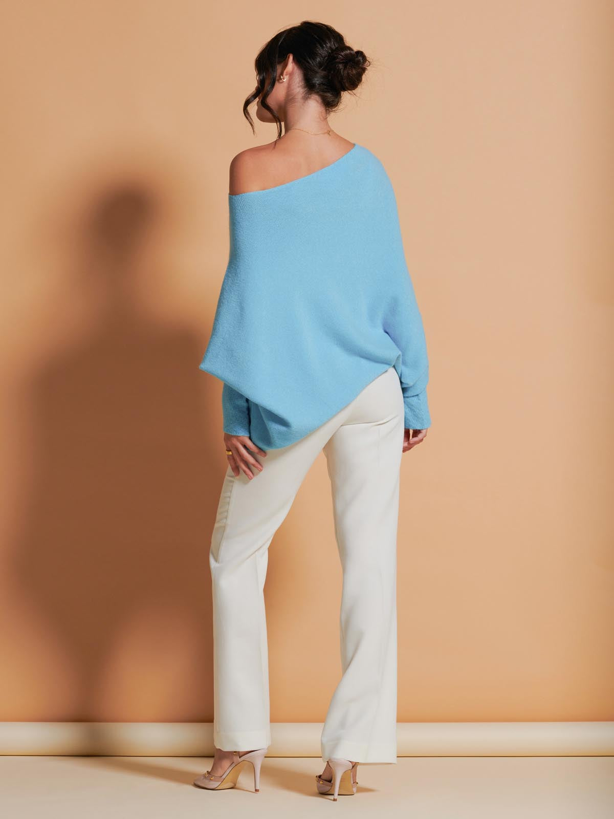 Made in Italy Asymmetric Draped Soft Knit Jumper, Light Blue