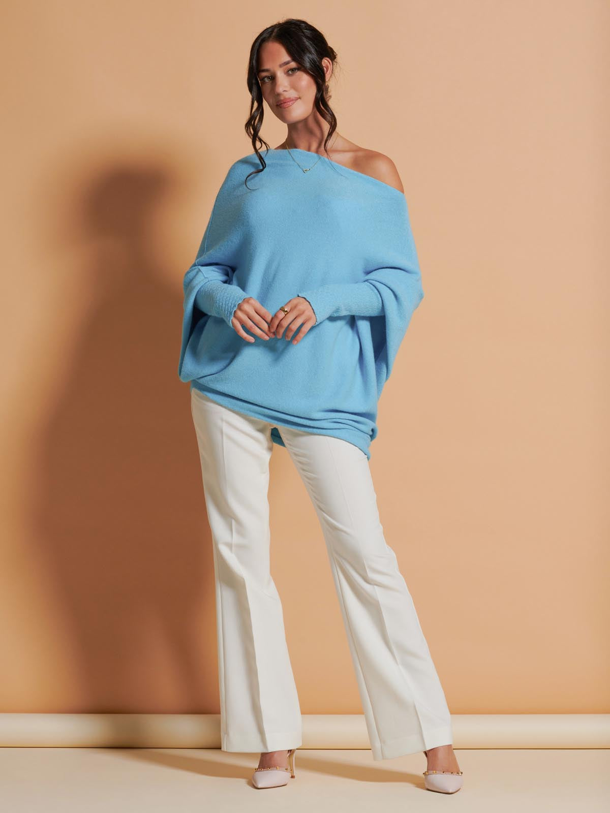 Made in Italy Asymmetric Draped Soft Knit Jumper, Light Blue