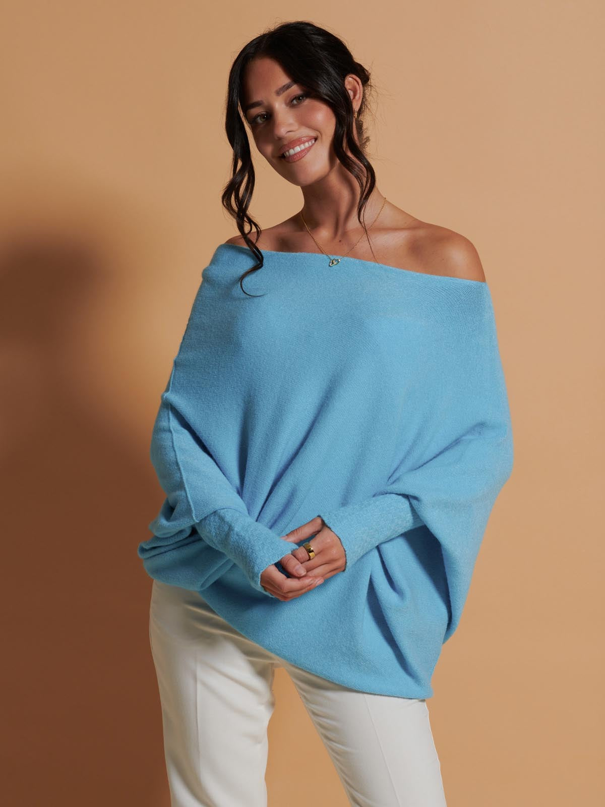 Made in Italy Asymmetric Draped Soft Knit Jumper, Light Blue