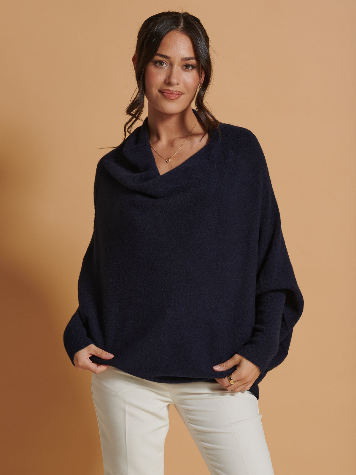 Made in Italy Asymmetric Draped Soft Knit Jumper, Navy