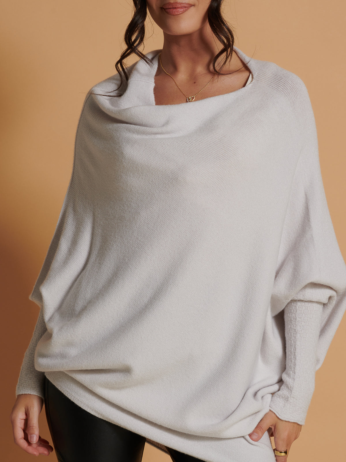 Made in Italy Asymmetric Draped Soft Knit Jumper, Oatmeal