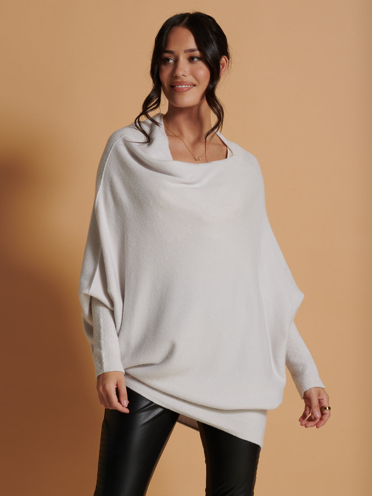 Made in Italy Asymmetric Draped Soft Knit Jumper, Oatmeal