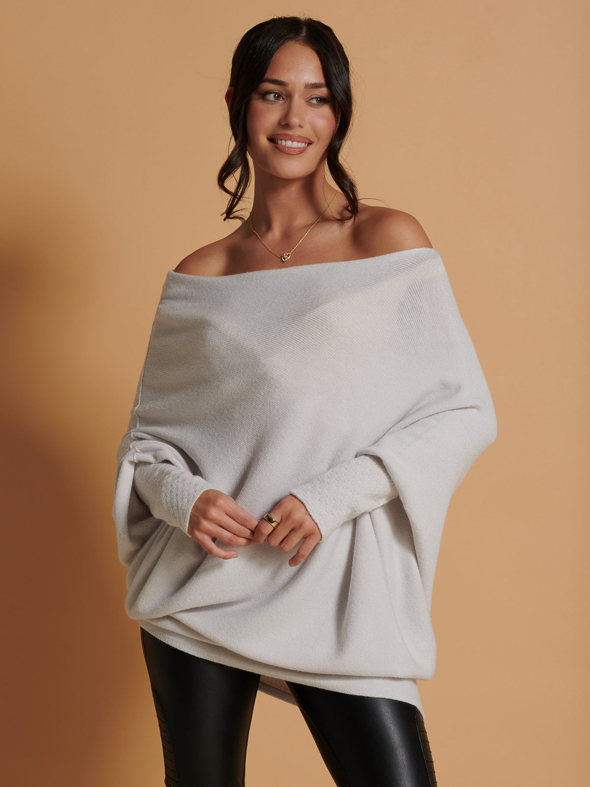 Made in Italy Asymmetric Draped Soft Knit Jumper, Oatmeal