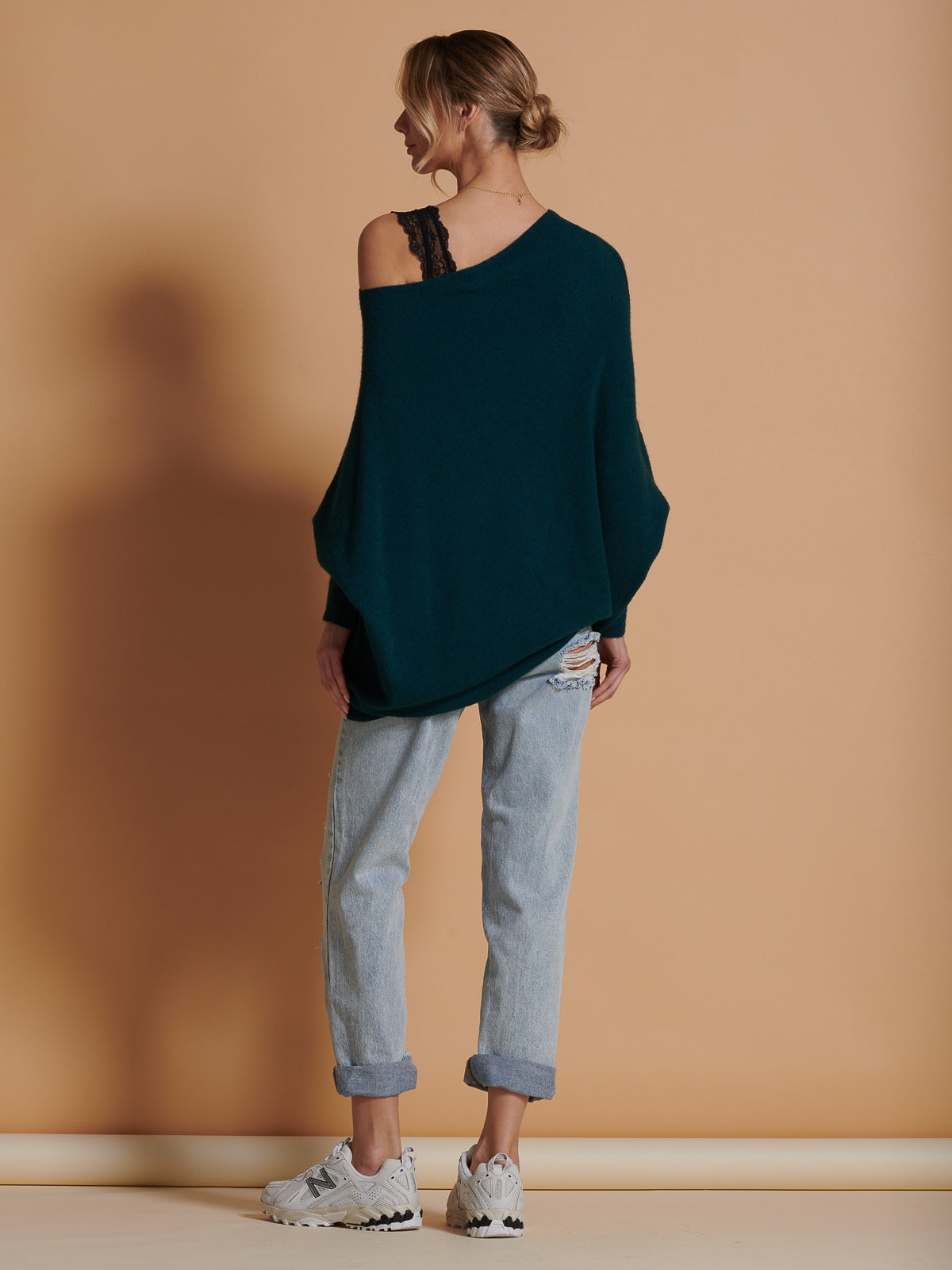 Made in Italy Asymmetric Draped Soft Knit Jumper, Peacock Blue