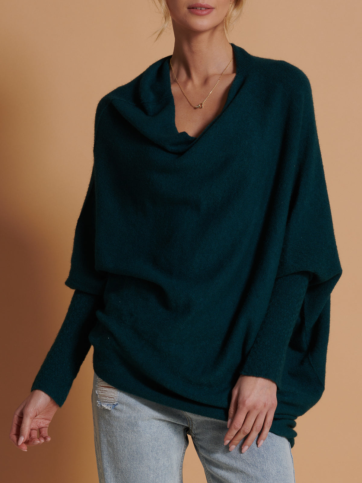 Made in Italy Asymmetric Draped Soft Knit Jumper, Peacock Blue