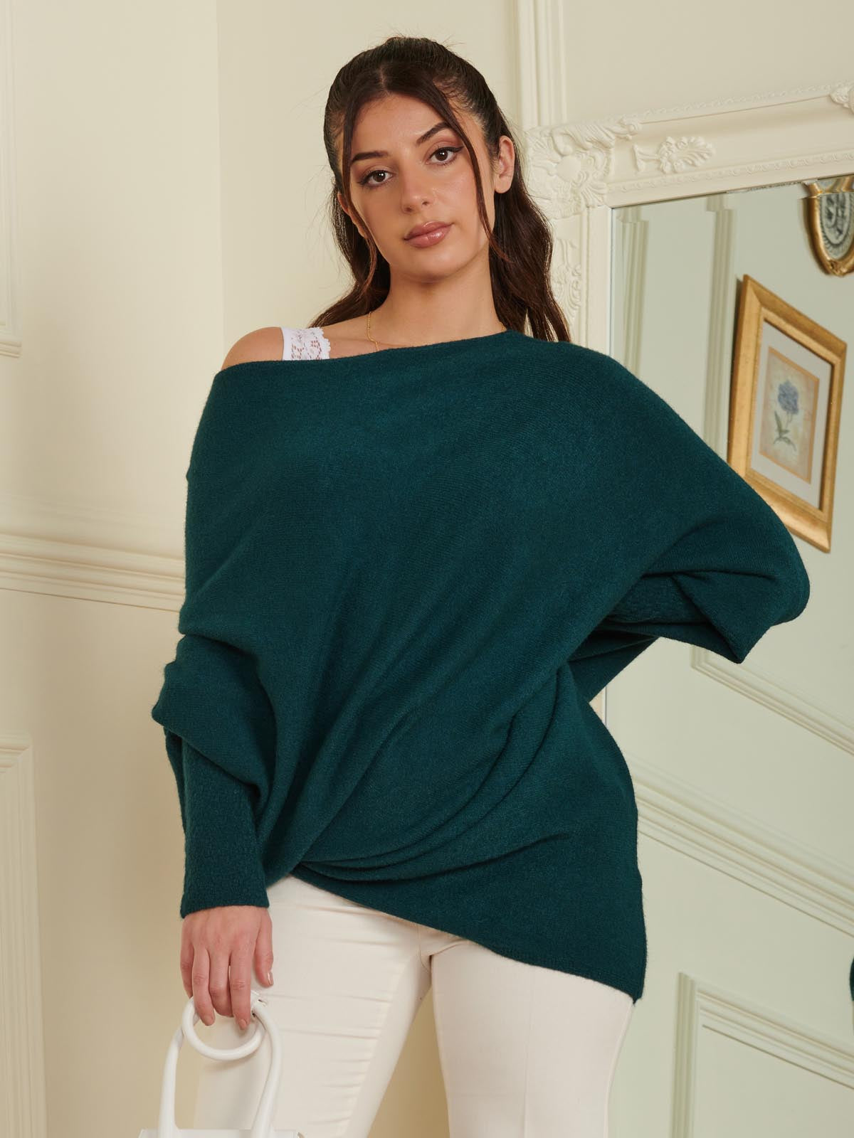 Made in Italy Asymmetric Draped Soft Knit Jumper, Peacock Blue