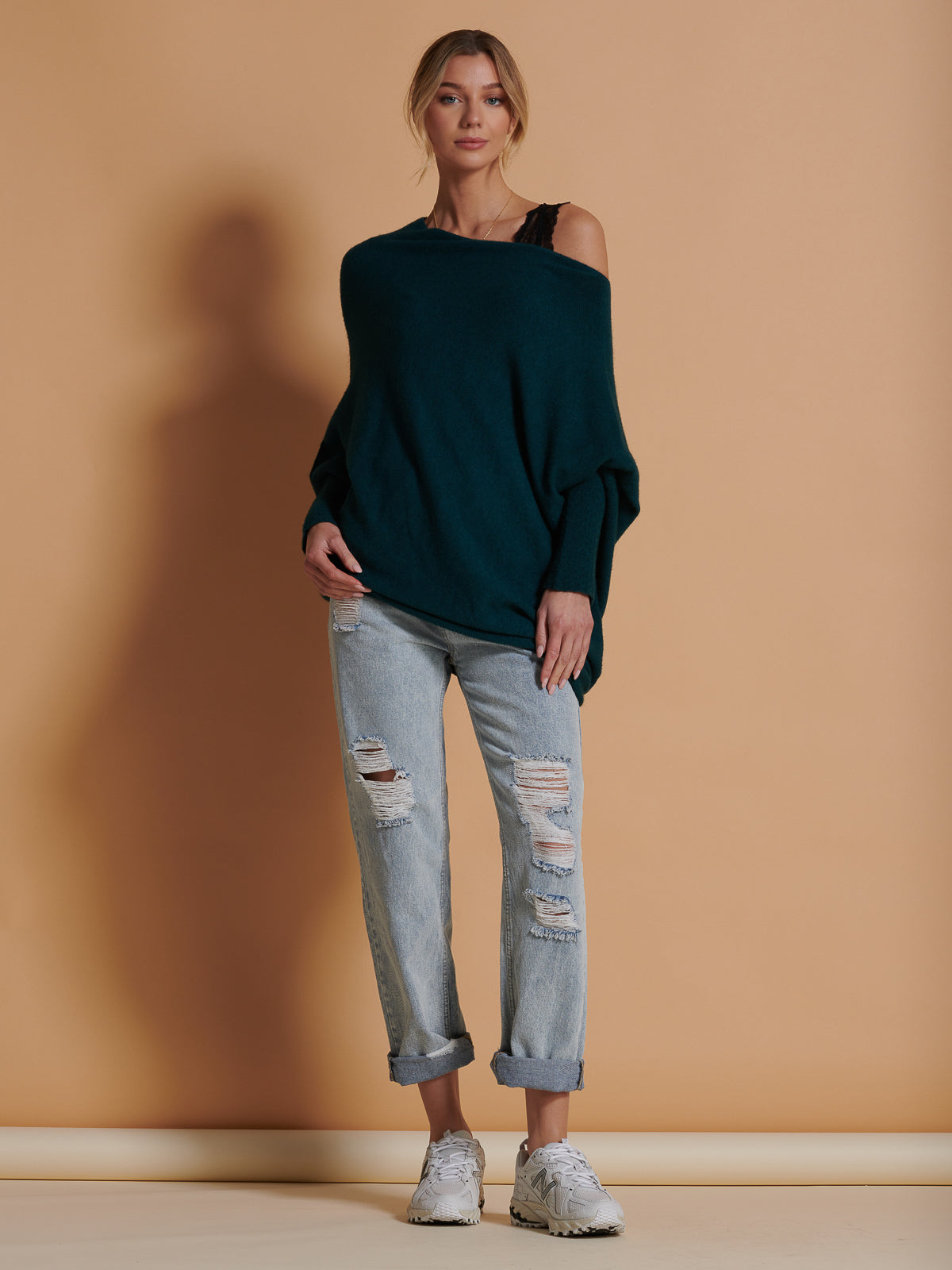 Made in Italy Asymmetric Draped Soft Knit Jumper, Peacock Blue