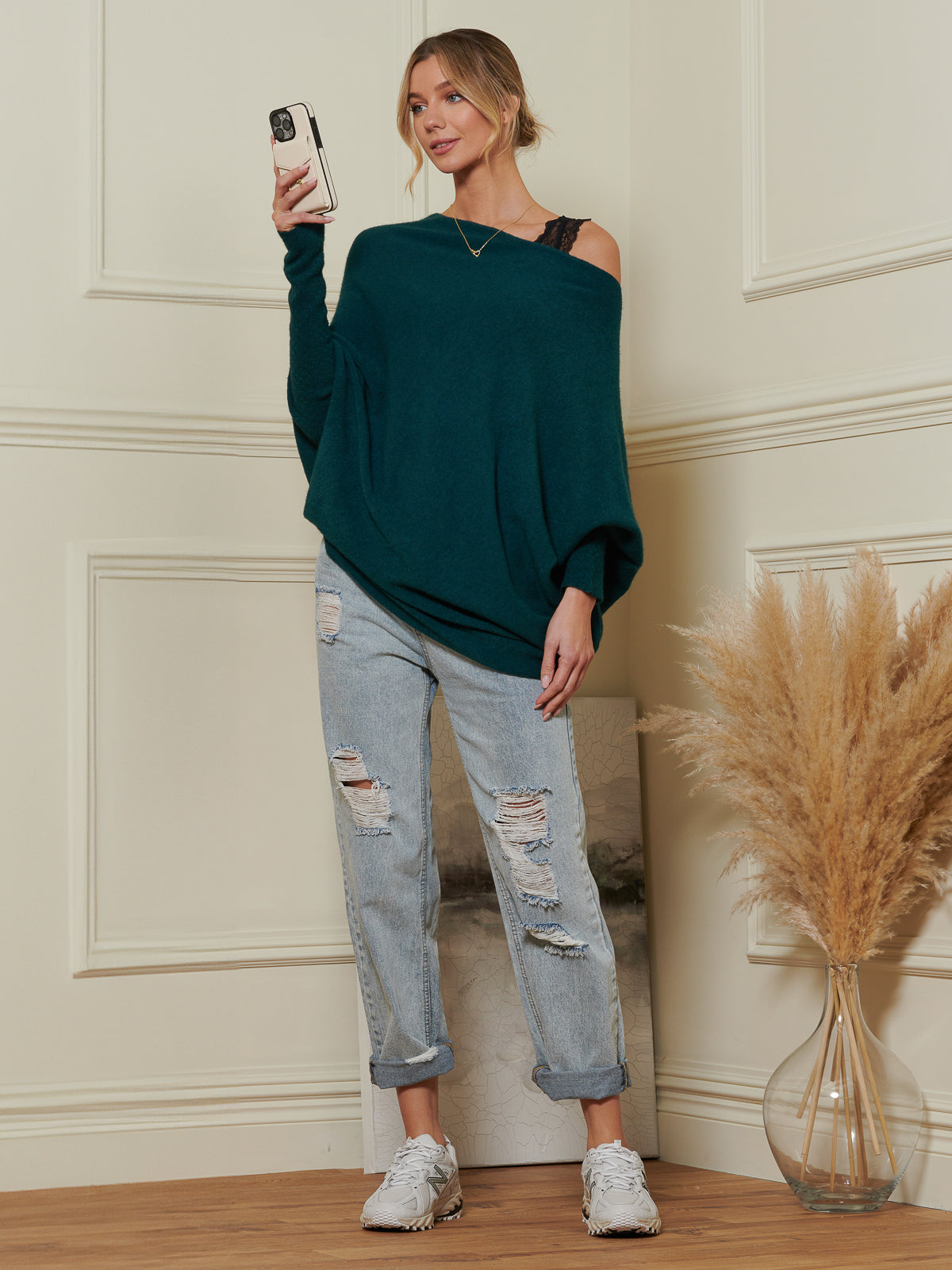 Made in Italy Asymmetric Draped Soft Knit Jumper, Peacock Blue