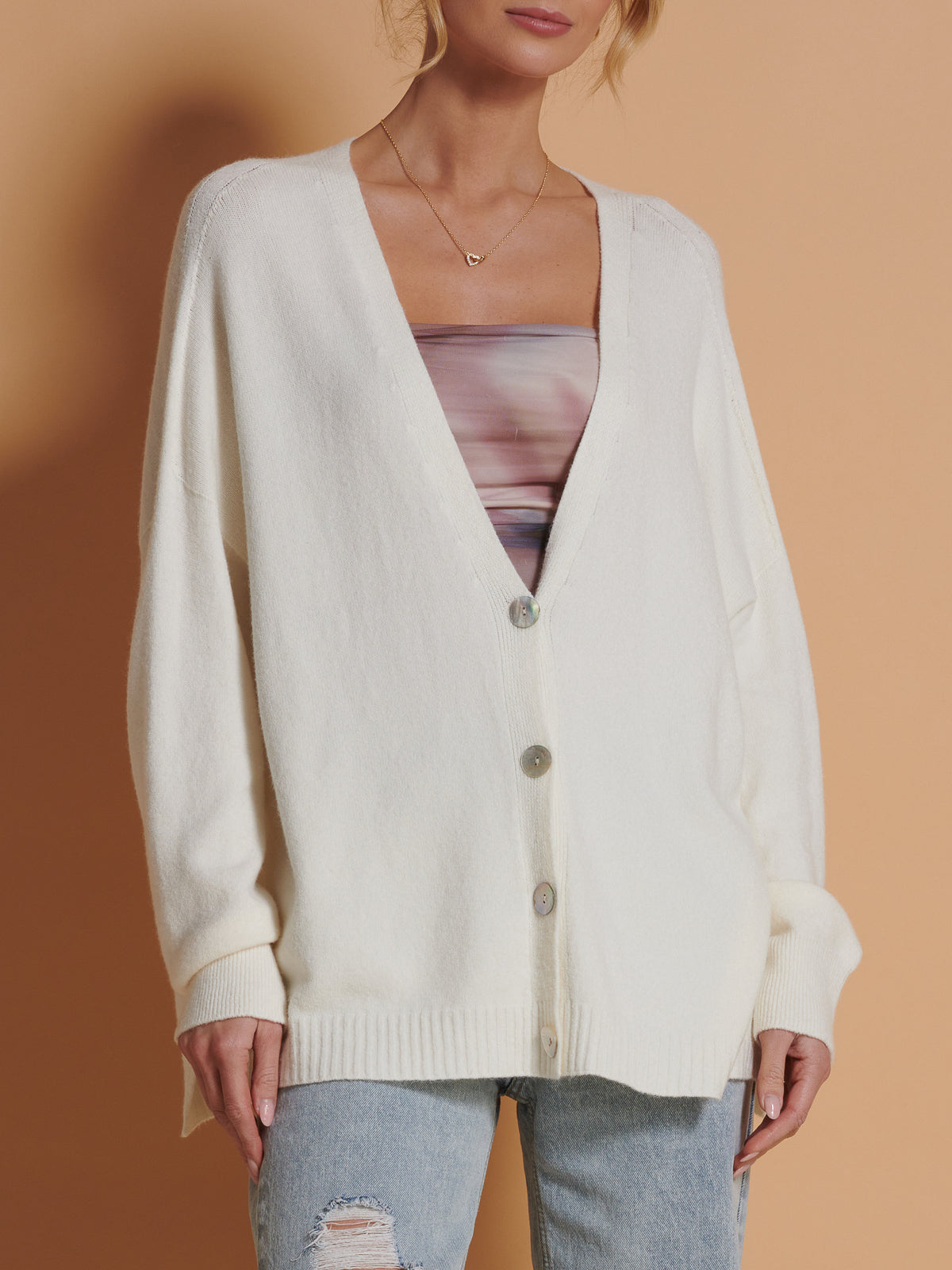 Soft Knit Shell Button Cardigan, Butter