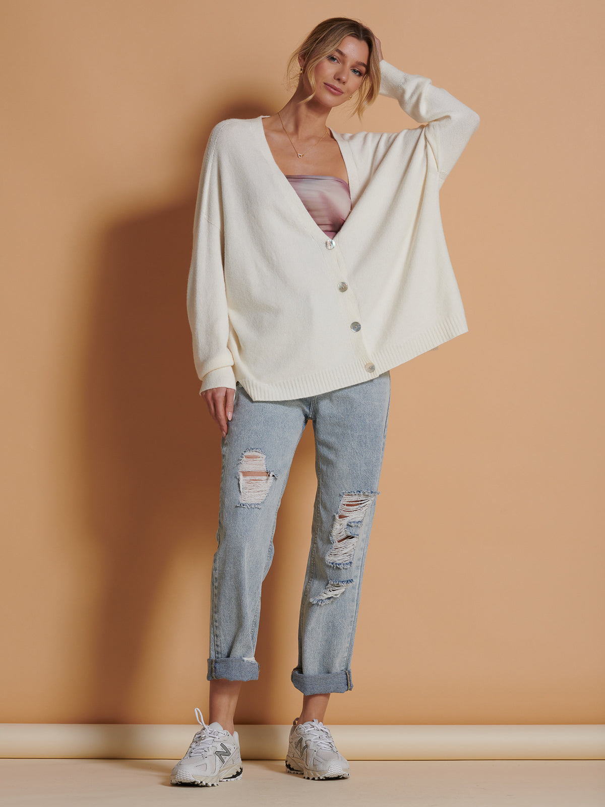 Soft Knit Shell Button Cardigan, Butter