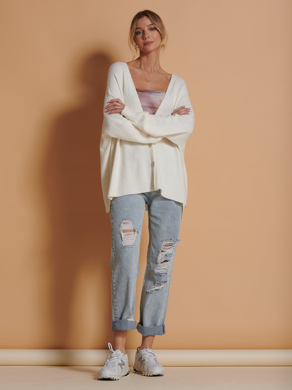 Soft Knit Shell Button Cardigan, Butter