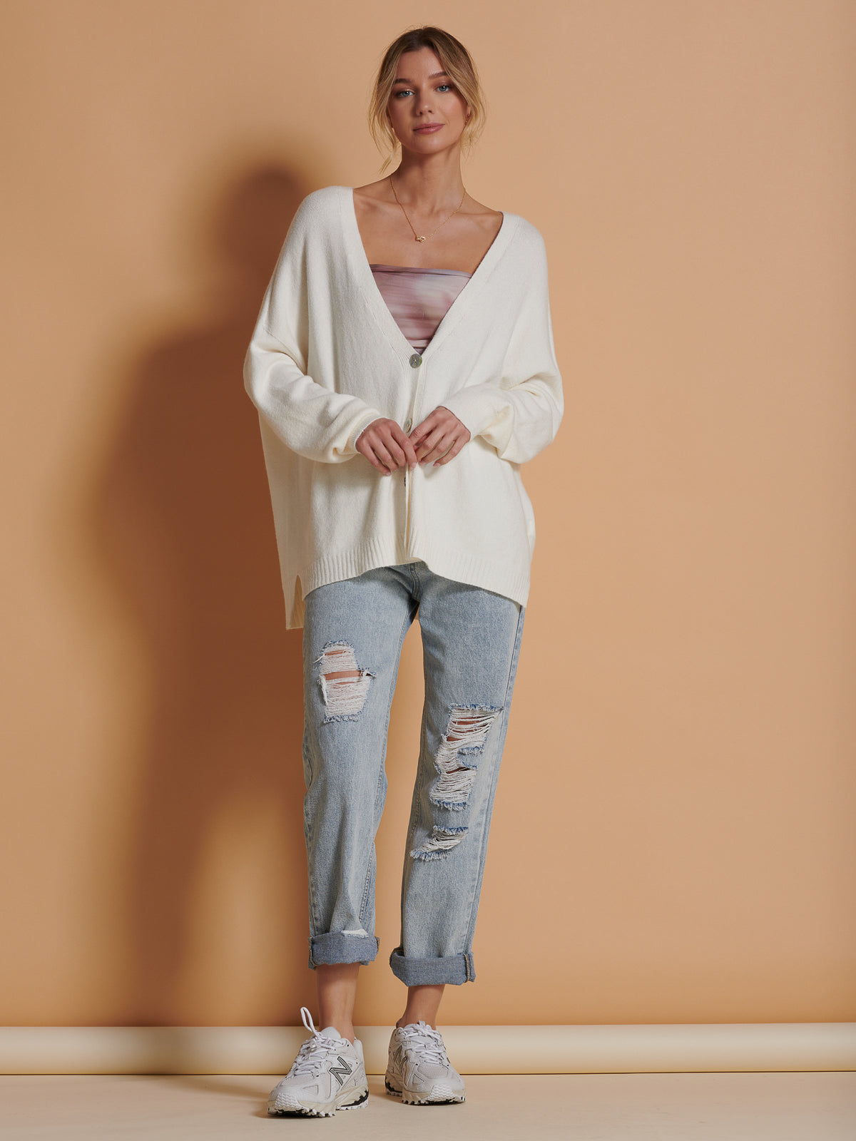 Soft Knit Shell Button Cardigan, Butter