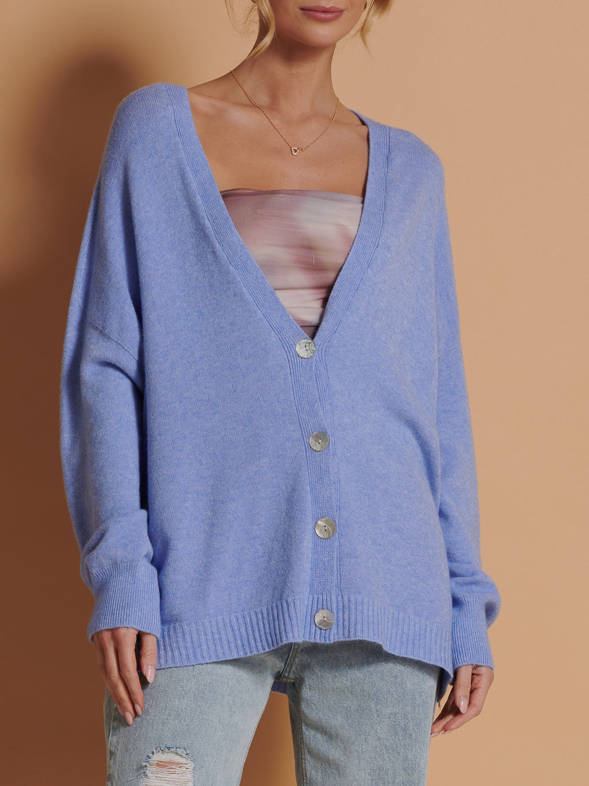 Soft Knit Shell Button Cardigan, Grapemist