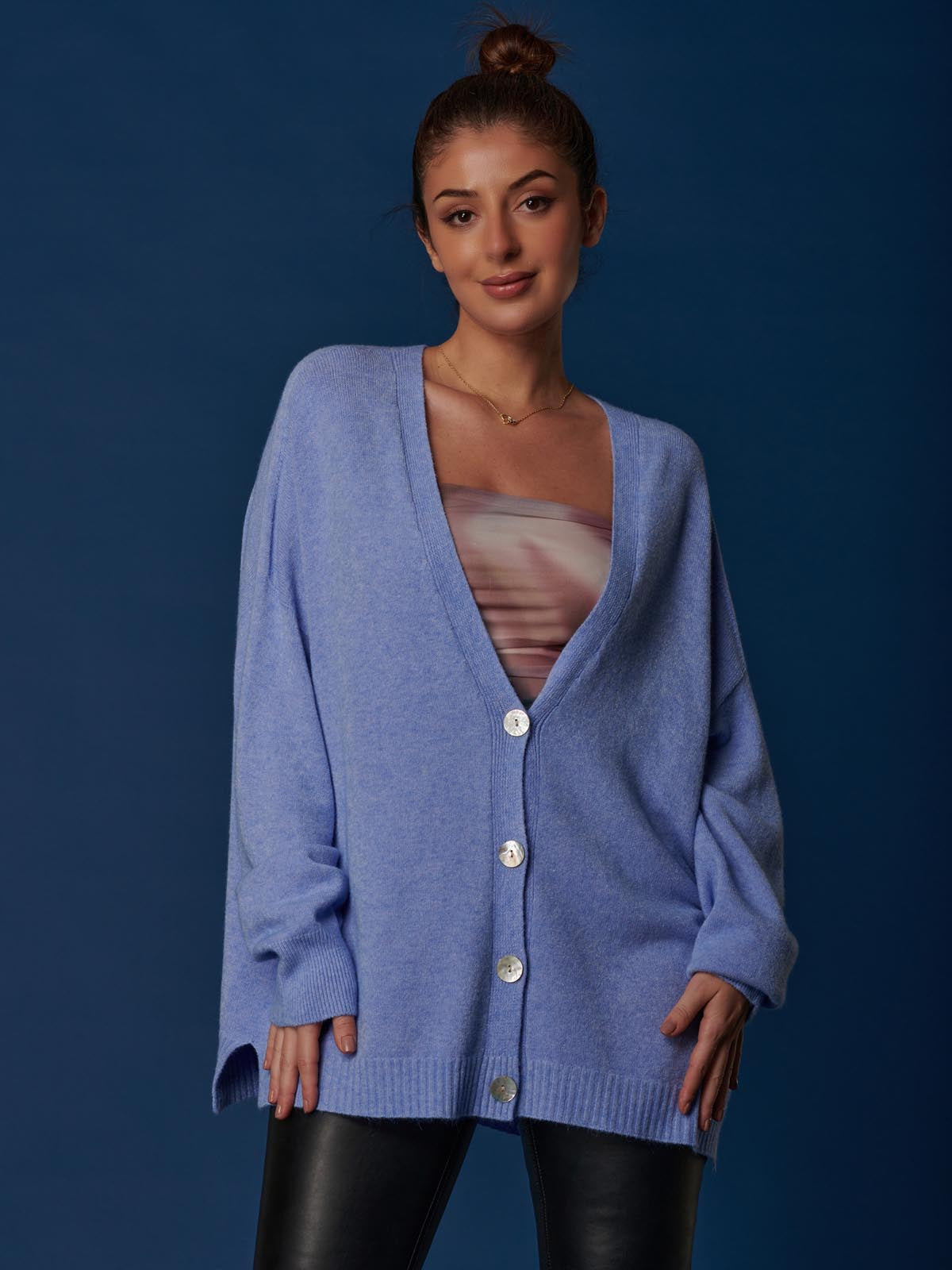 Soft Knit Shell Button Cardigan, Grapemist