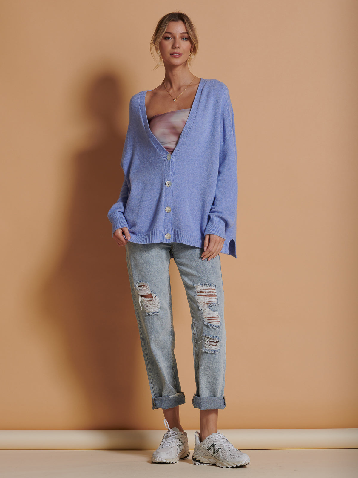 Soft Knit Shell Button Cardigan, Grapemist